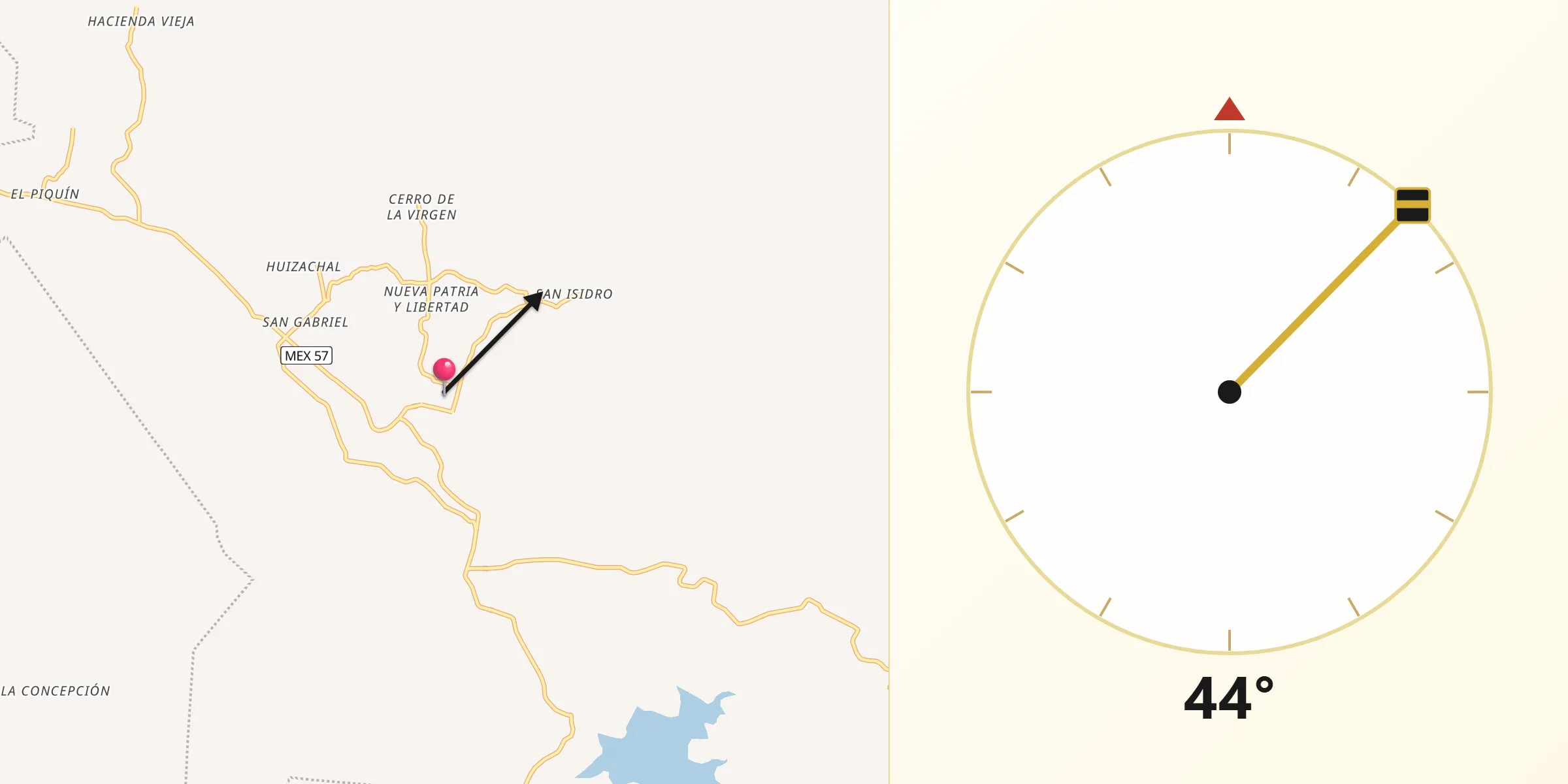 Dirección de la Qibla desde Tierra Nueva