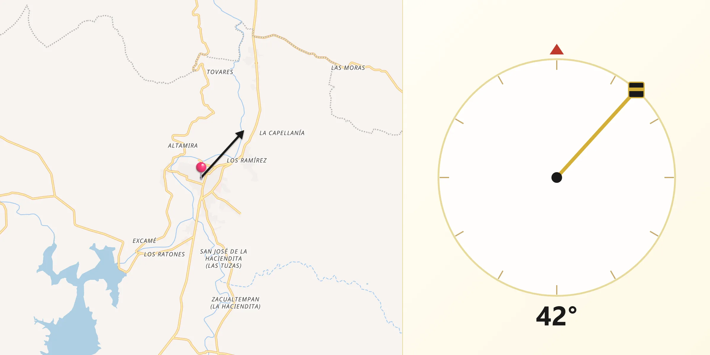 Dirección de la Qibla desde Tepechitlán