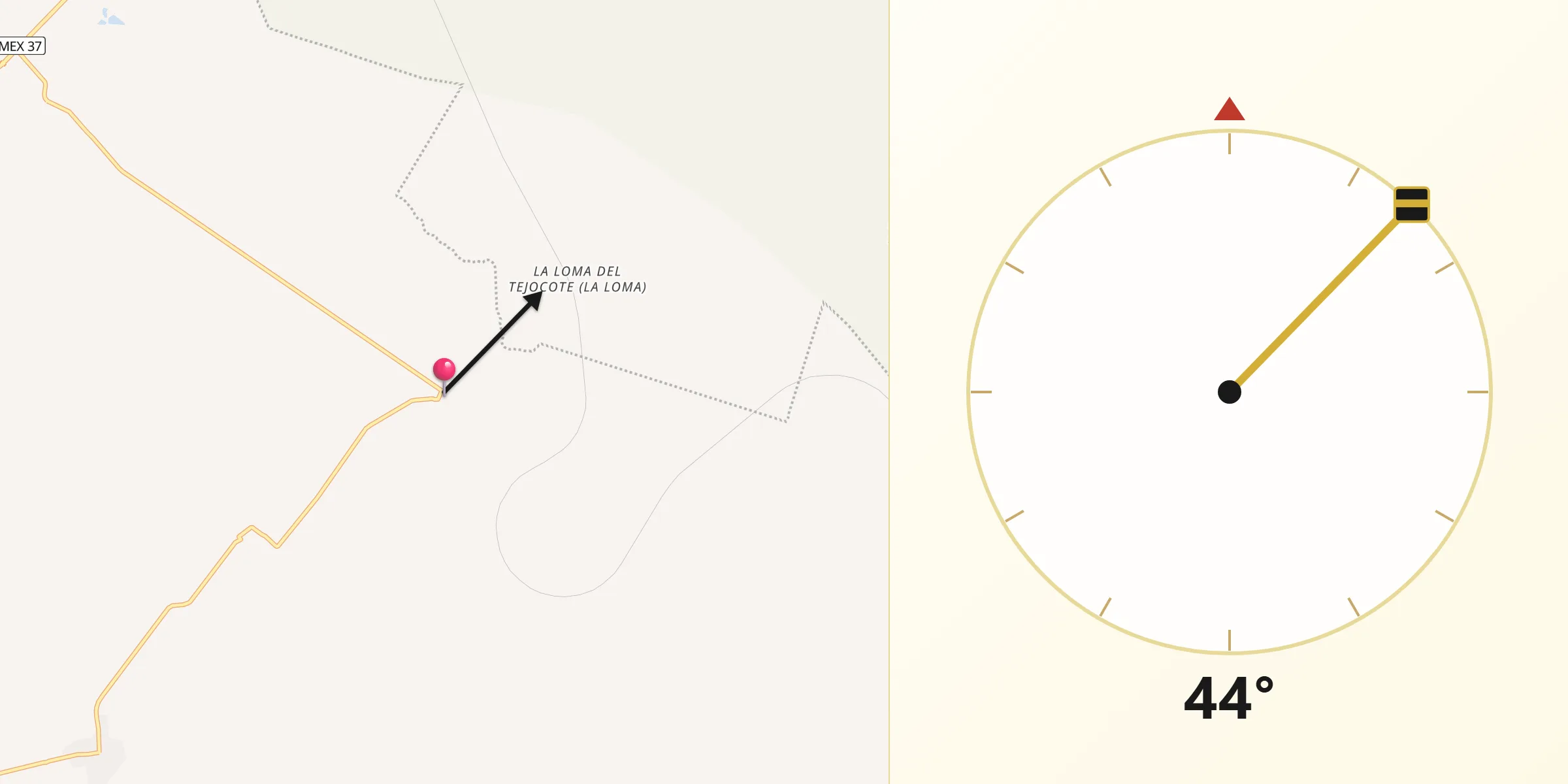 Dirección de la Qibla desde El Tejocote (El Domingo)