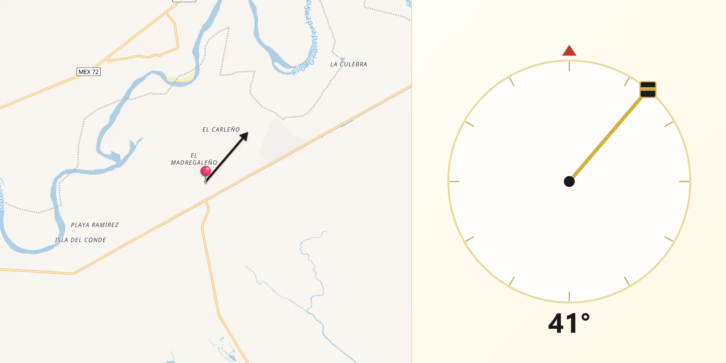 Dirección de la Qibla desde Ciudad Guadalupe Victoria