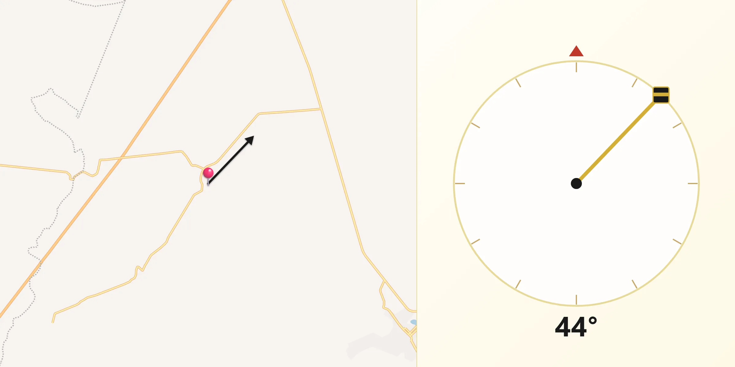 Dirección de la Qibla desde La Escondida