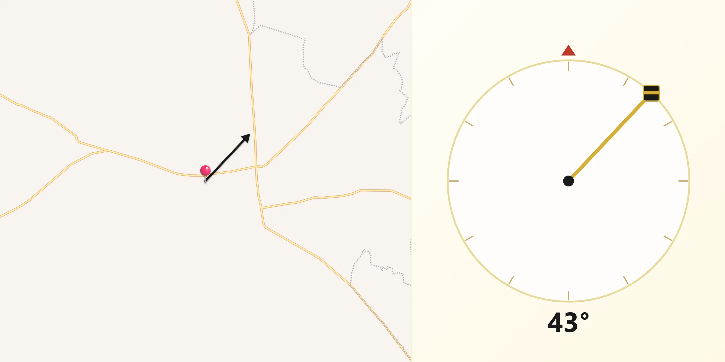 Dirección de la Qibla desde La Verdolaga