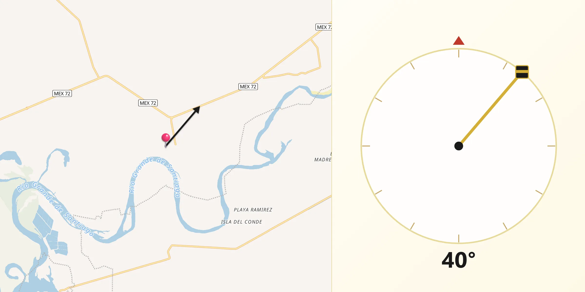 Dirección de la Qibla desde Villa Juárez