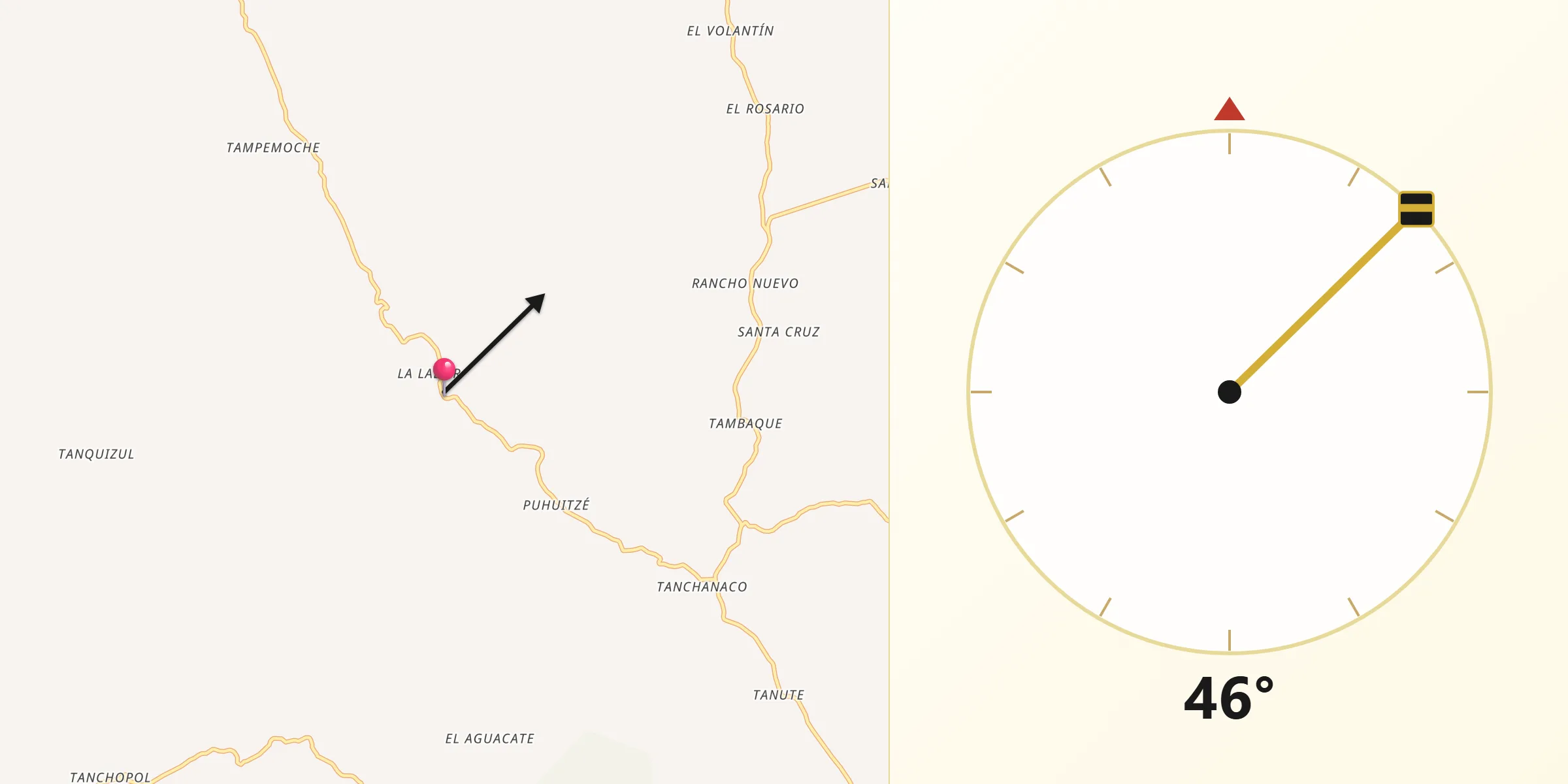 Dirección de la Qibla desde Tampemoche
