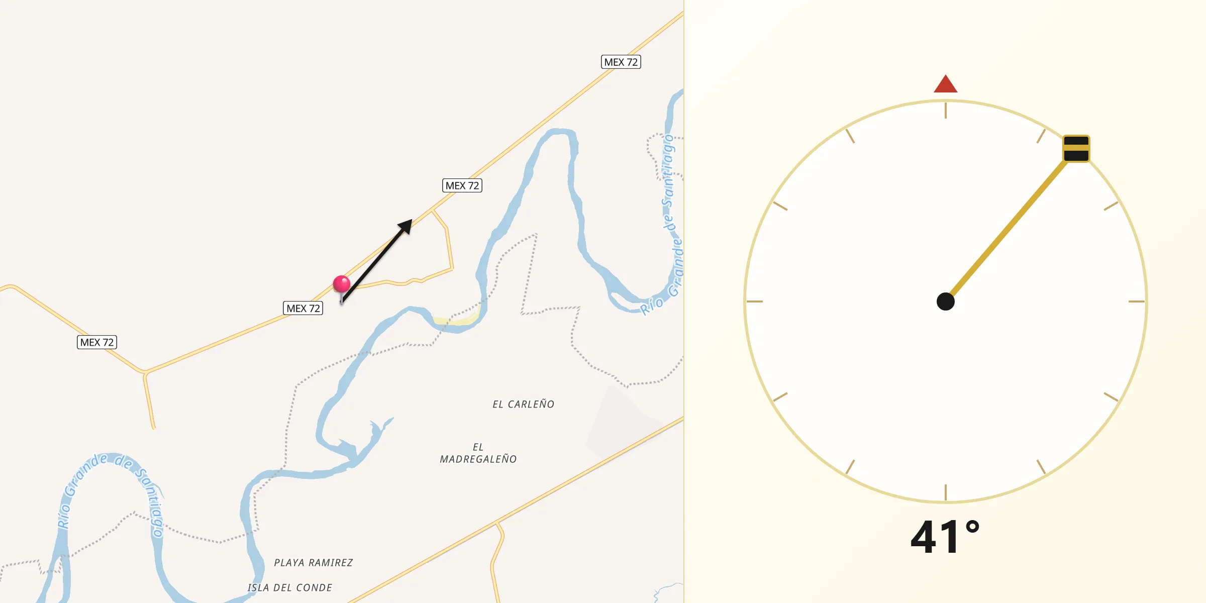 Dirección de la Qibla desde Cañada del Tabaco