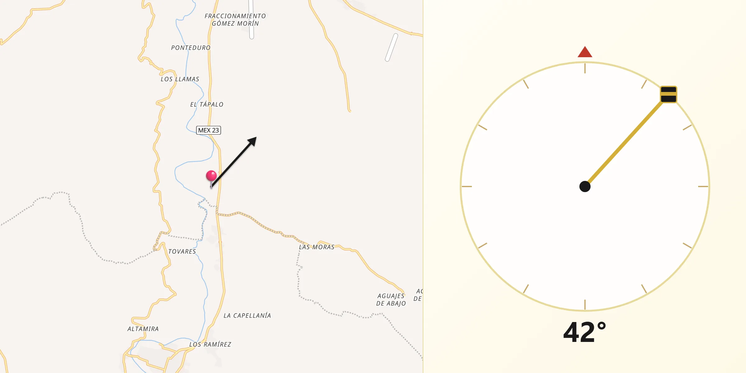 Dirección de la Qibla desde Cicacalco