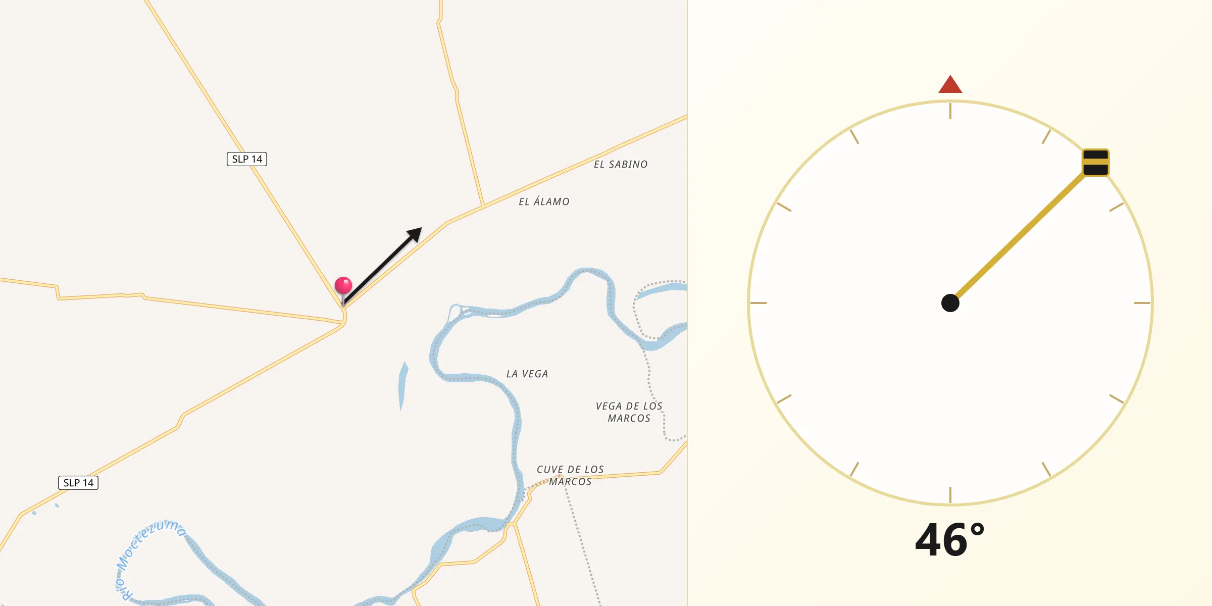 Dirección de la Qibla desde San Vicente Tancuayalab