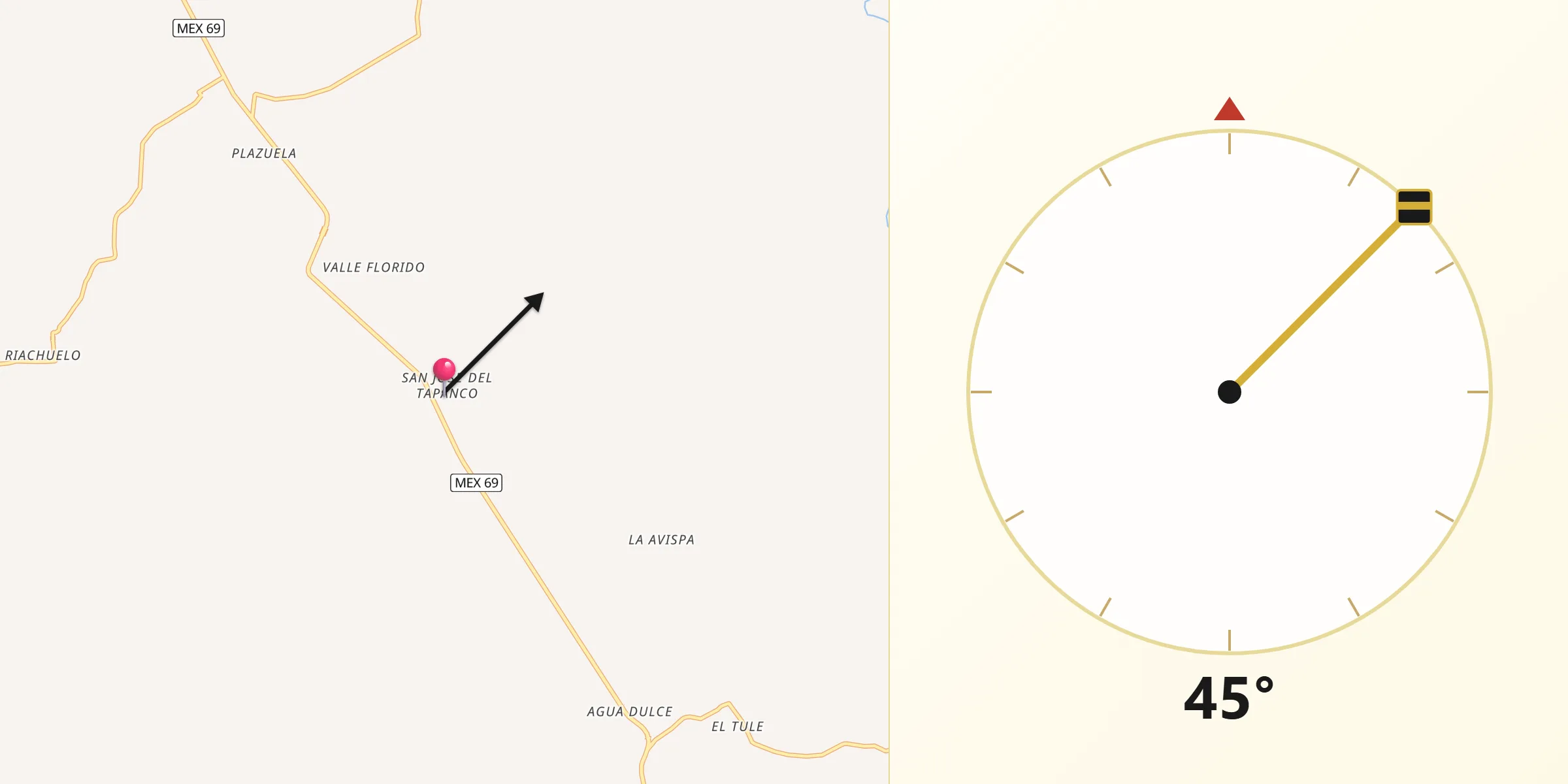 Dirección de la Qibla desde San José del Tapanco