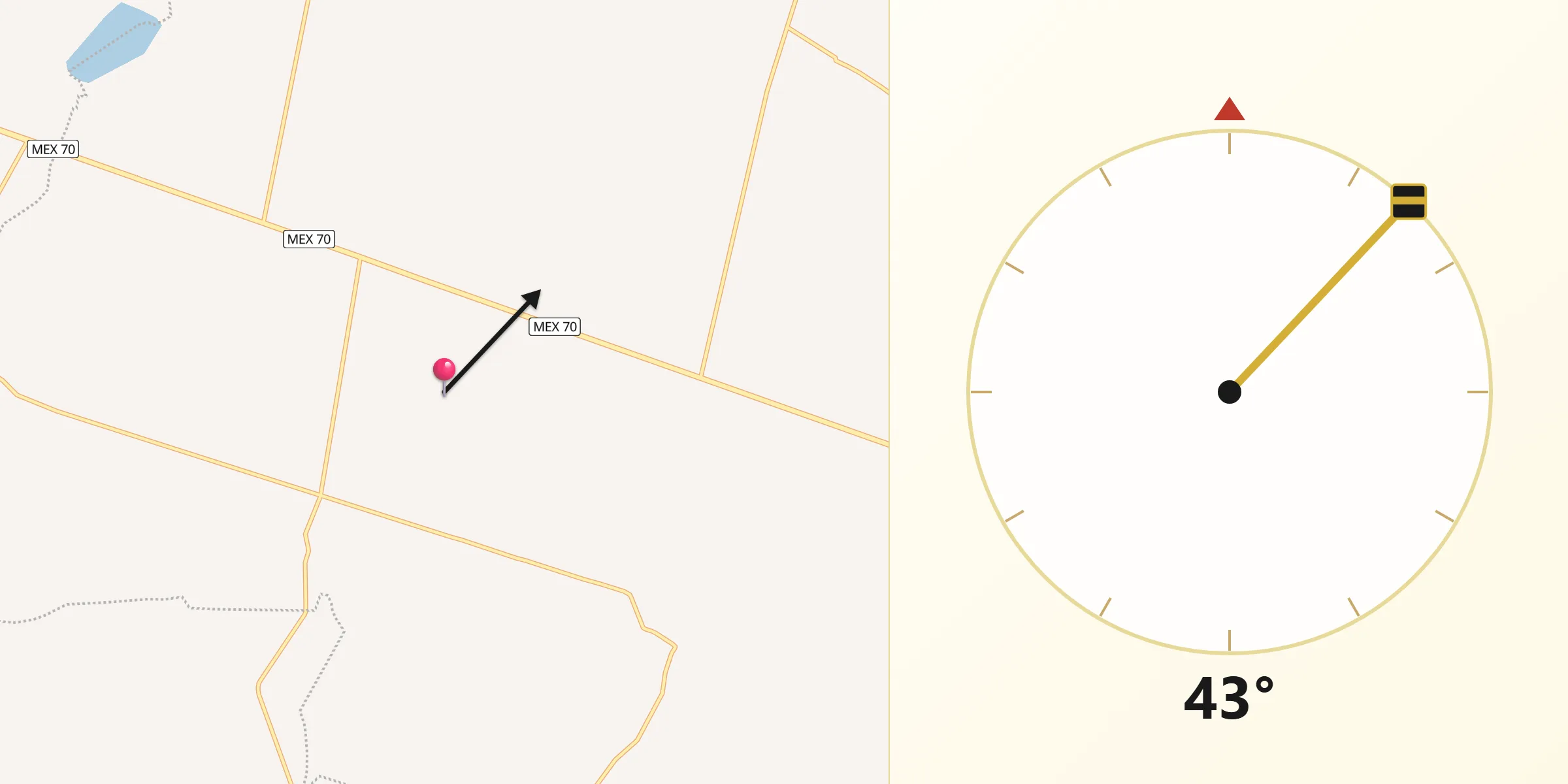 Dirección de la Qibla desde El Huiroche