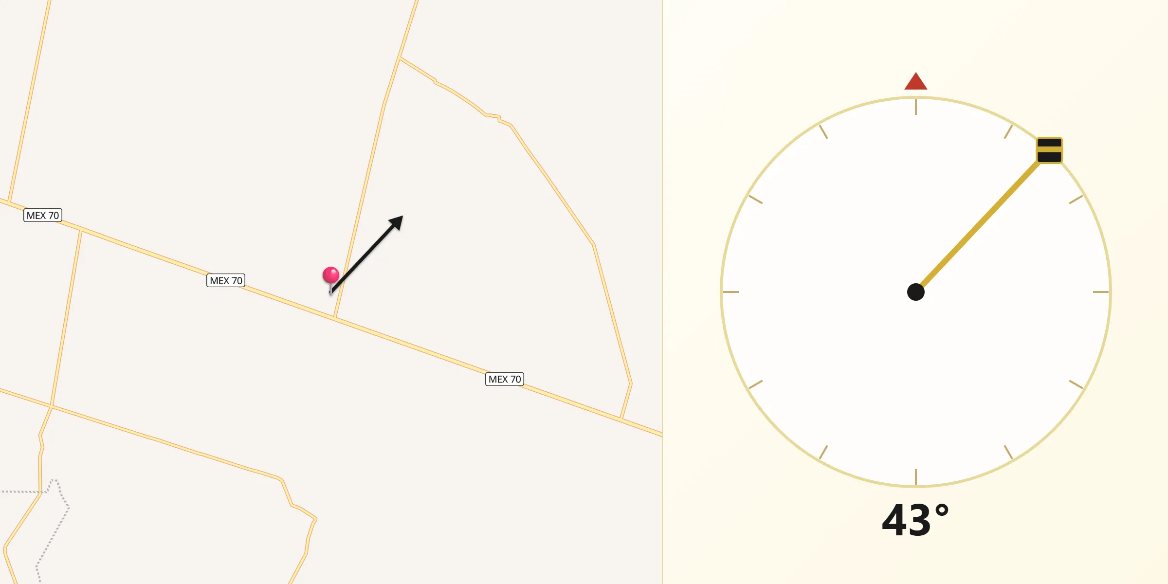 Dirección de la Qibla desde Misión San Luis Gonzaga Chiriyaqui