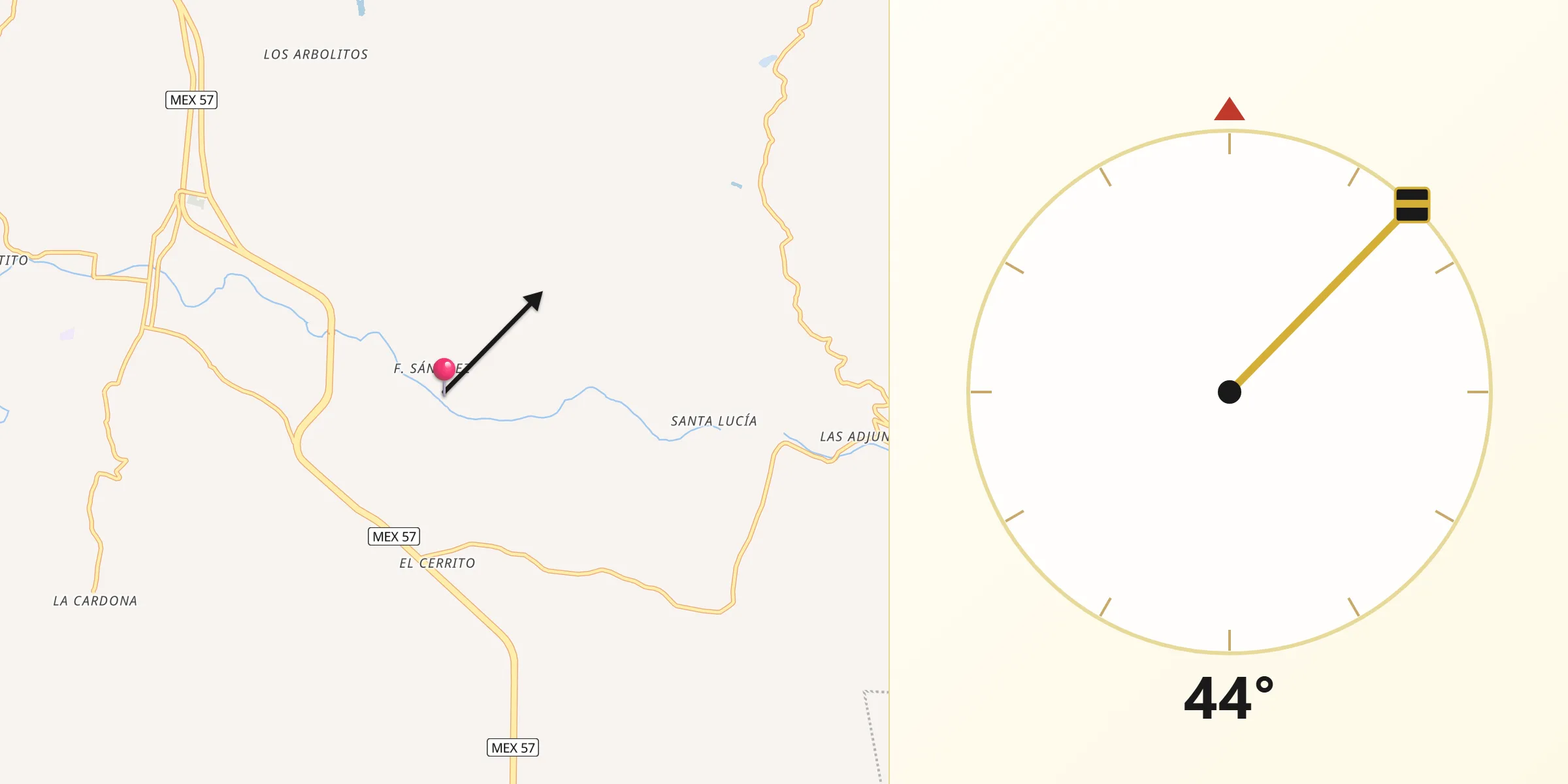 Dirección de la Qibla desde Sánchez