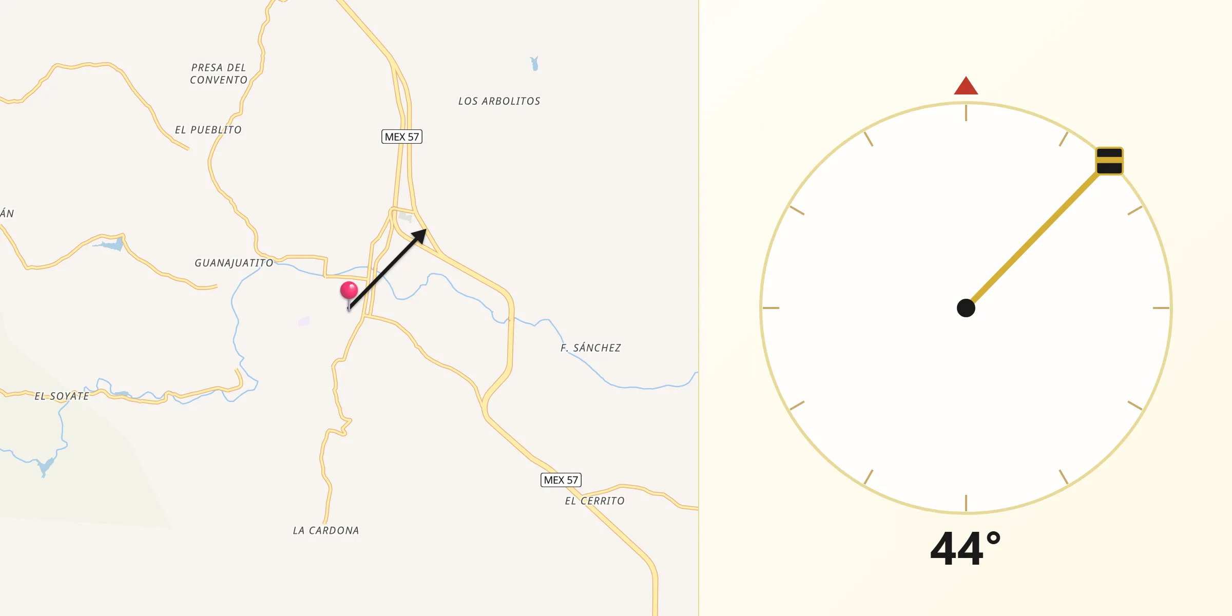 Dirección de la Qibla desde Santa María del Río