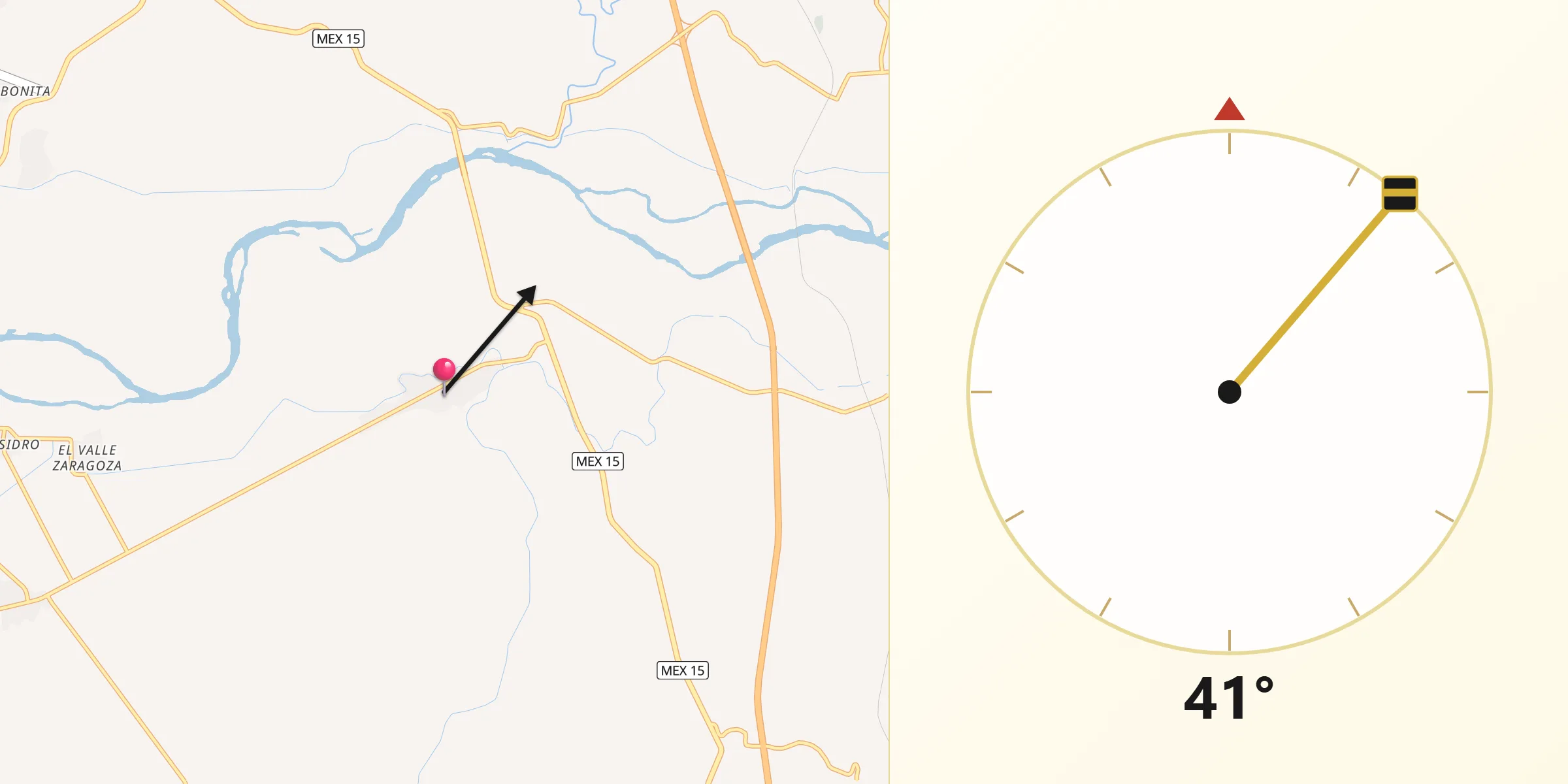 Dirección de la Qibla desde El Tizate