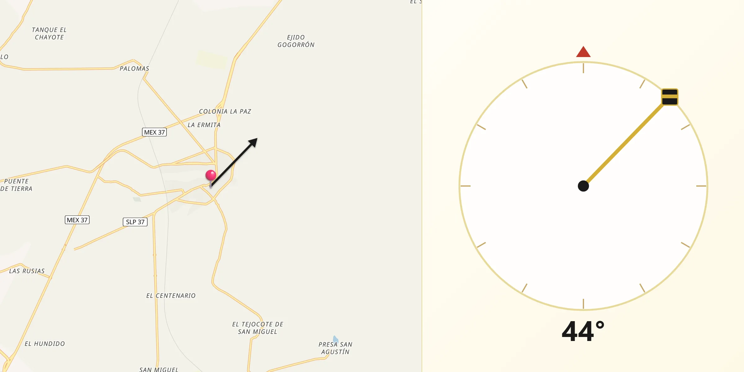 Dirección de la Qibla desde Villa de Reyes