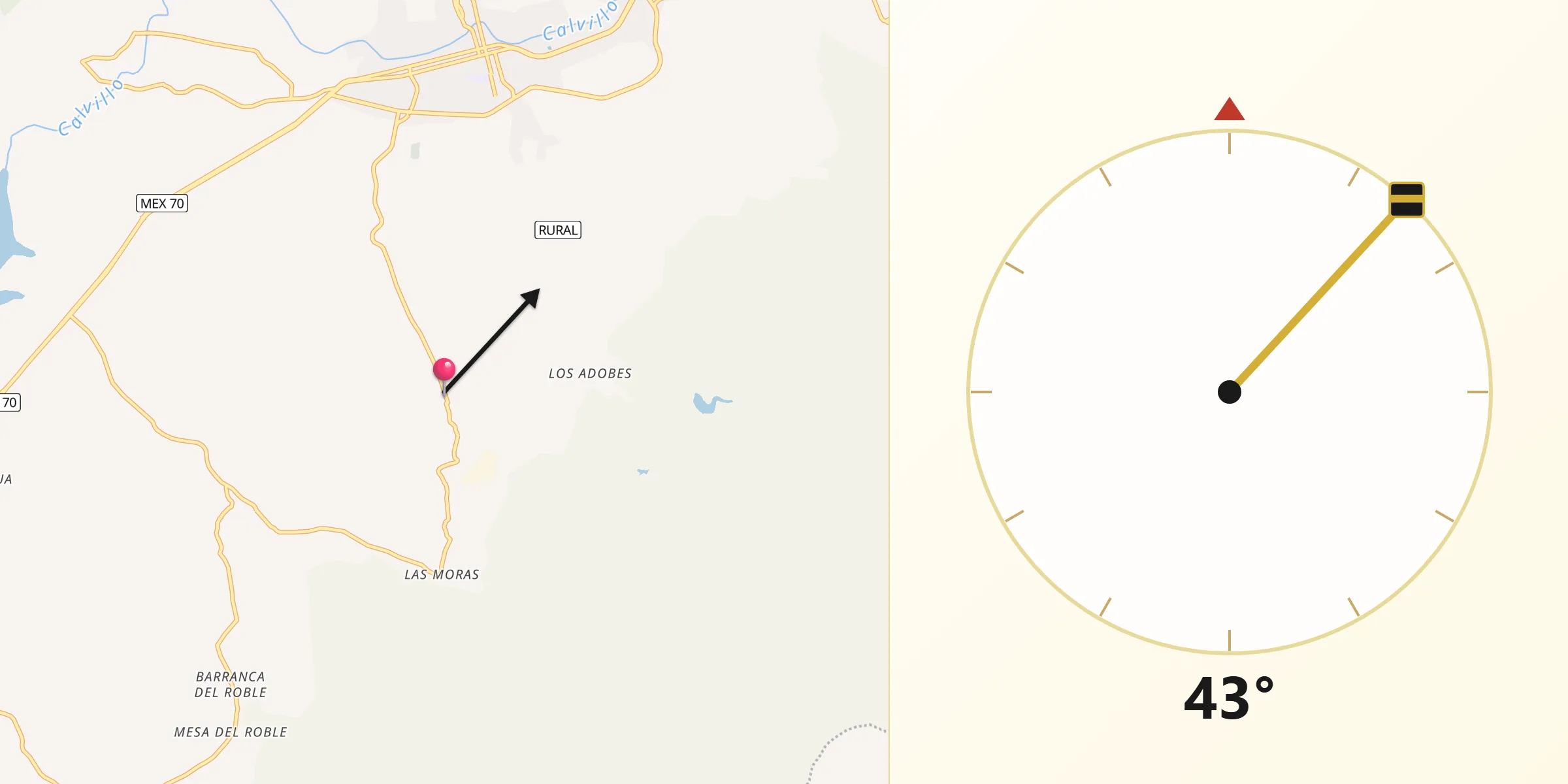 Dirección de la Qibla desde Mesa Grande