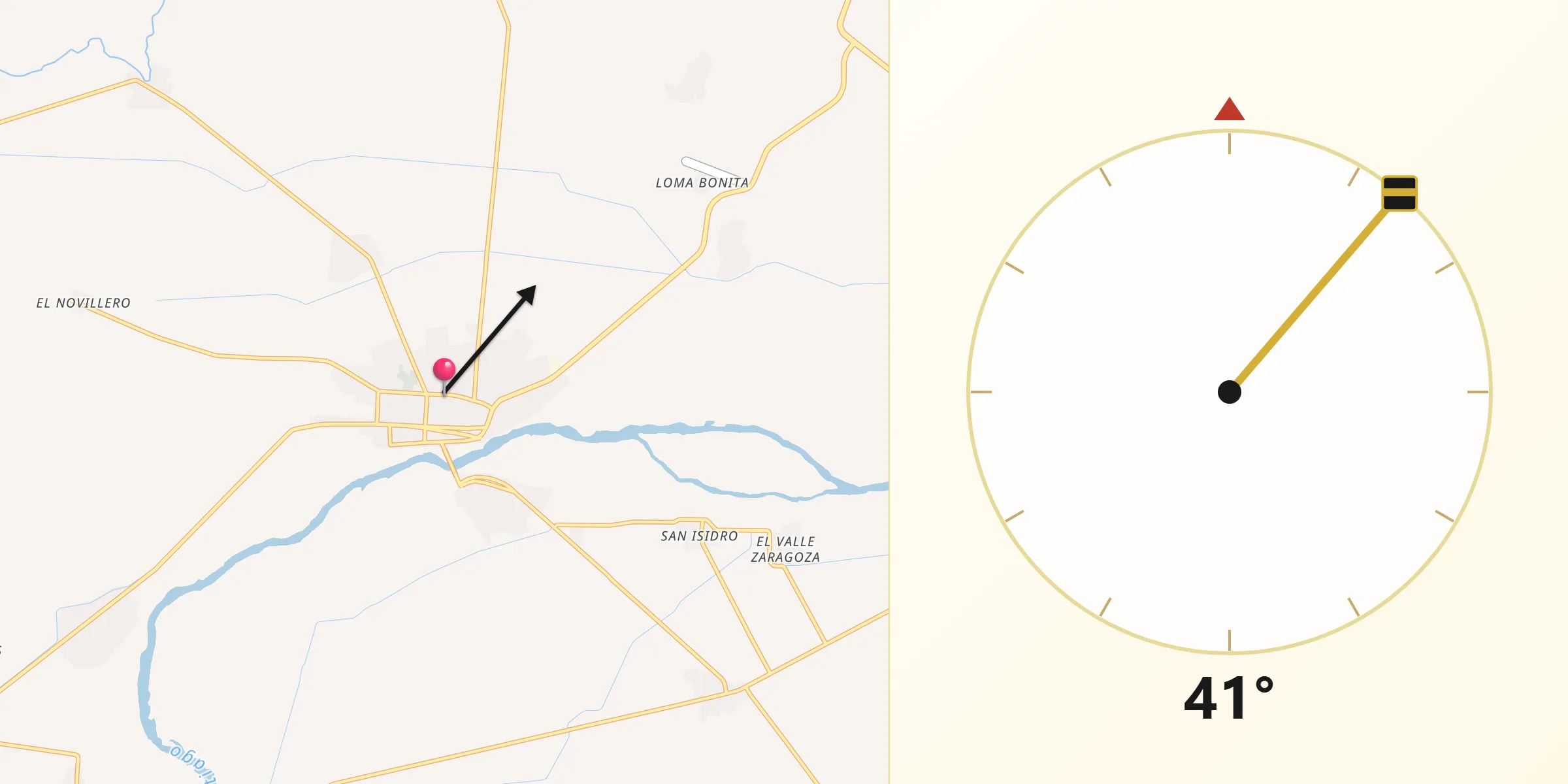 Dirección de la Qibla desde Santiago Ixcuintla
