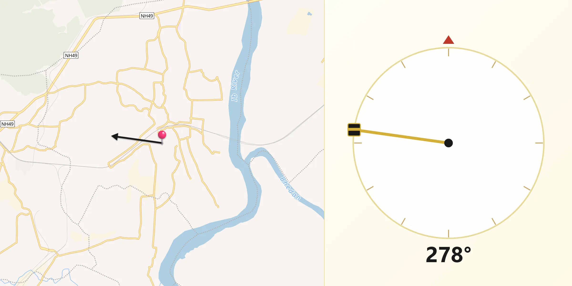 Qibla Direction from Brajarajnagar