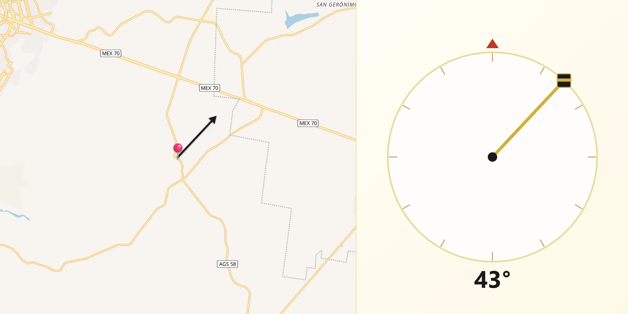 Dirección de la Qibla desde Villa Licenciado Jesús Terán (Calvillito)