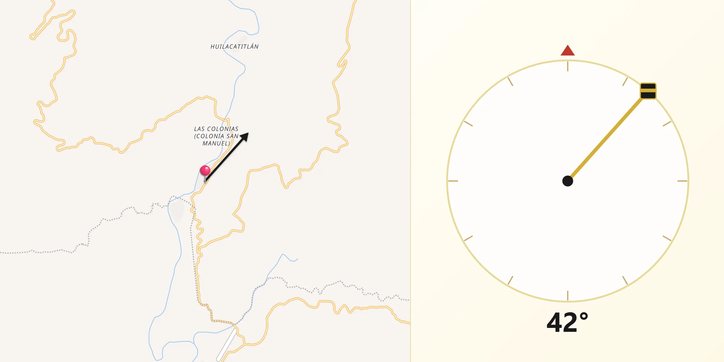 Dirección de la Qibla desde Bolaños