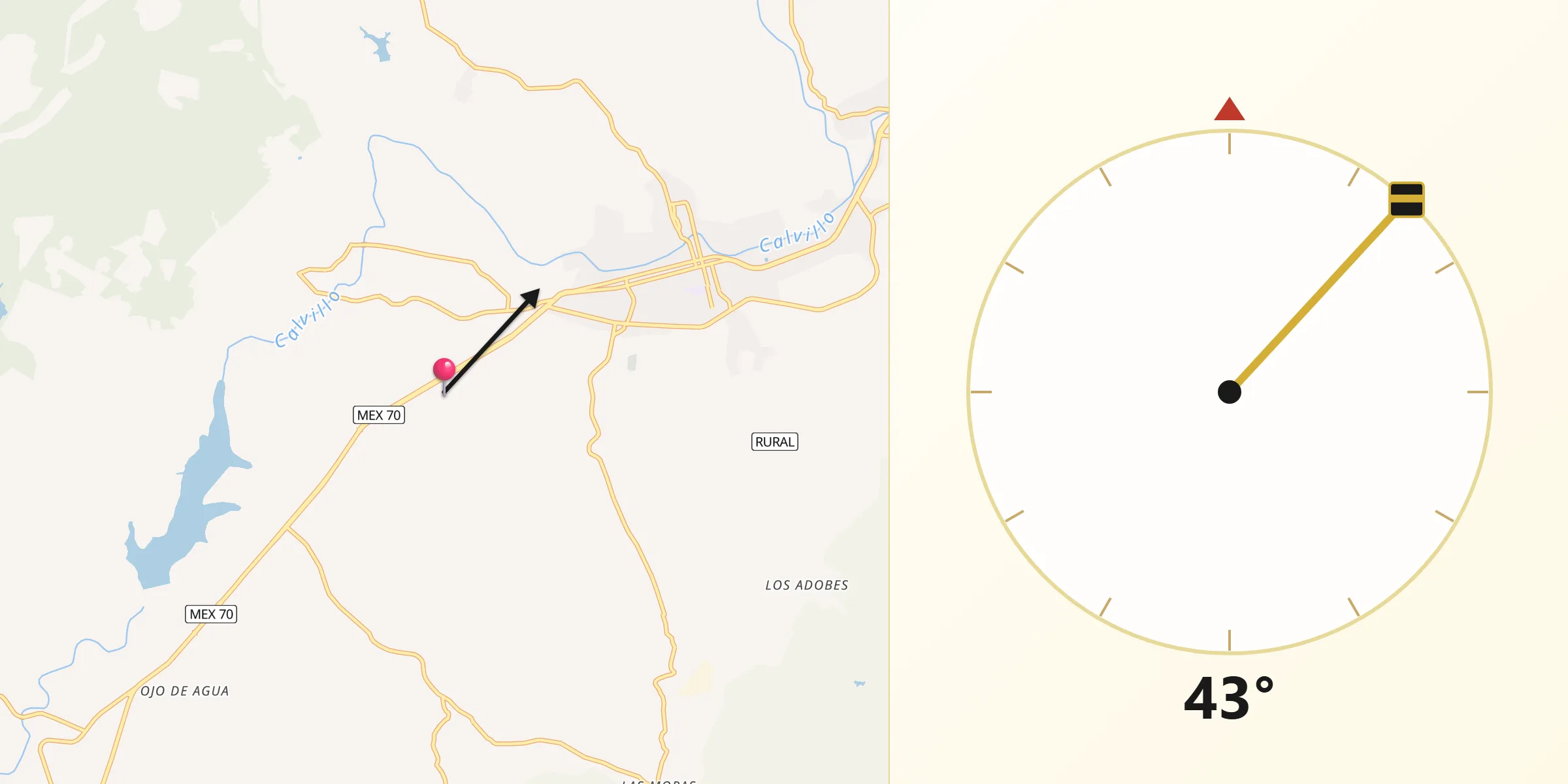 Dirección de la Qibla desde Valle Huejúcar (Fraccionamiento Popular) [Fraccionamiento]