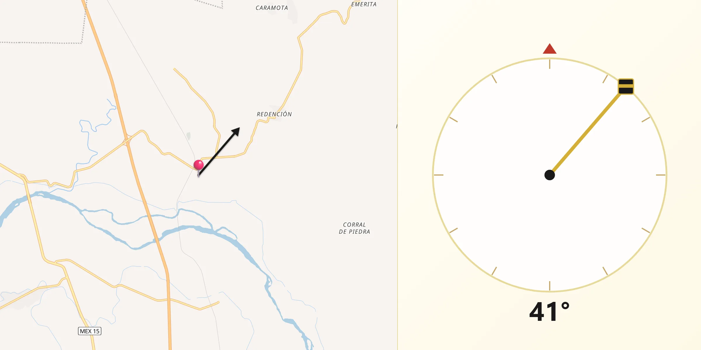 Dirección de la Qibla desde Yago