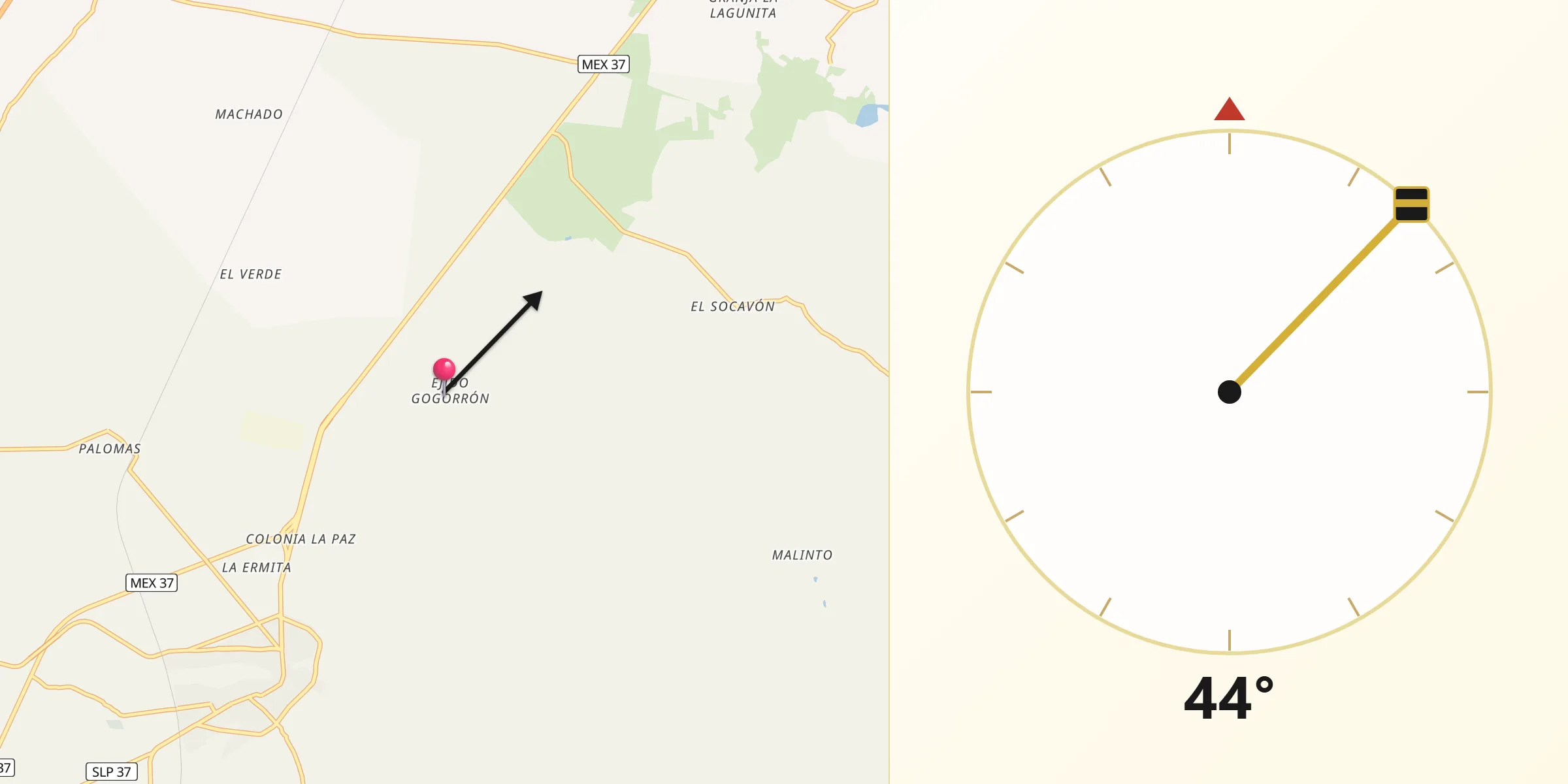 Dirección de la Qibla desde Ejido Gogorrón (Ex-Hacienda de Gogorrón)