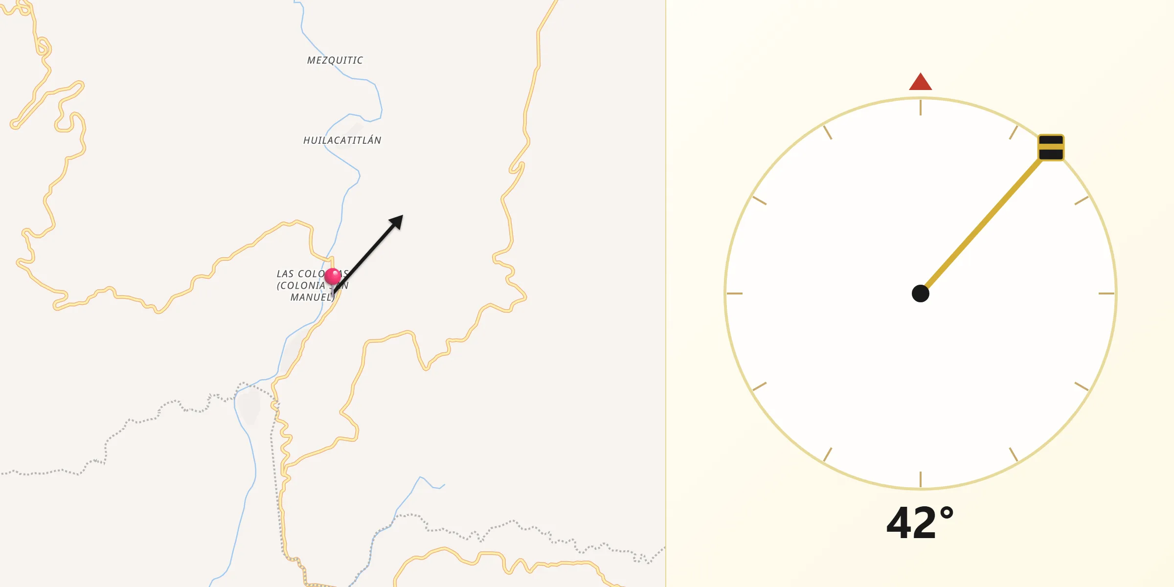 Dirección de la Qibla desde El Tepec