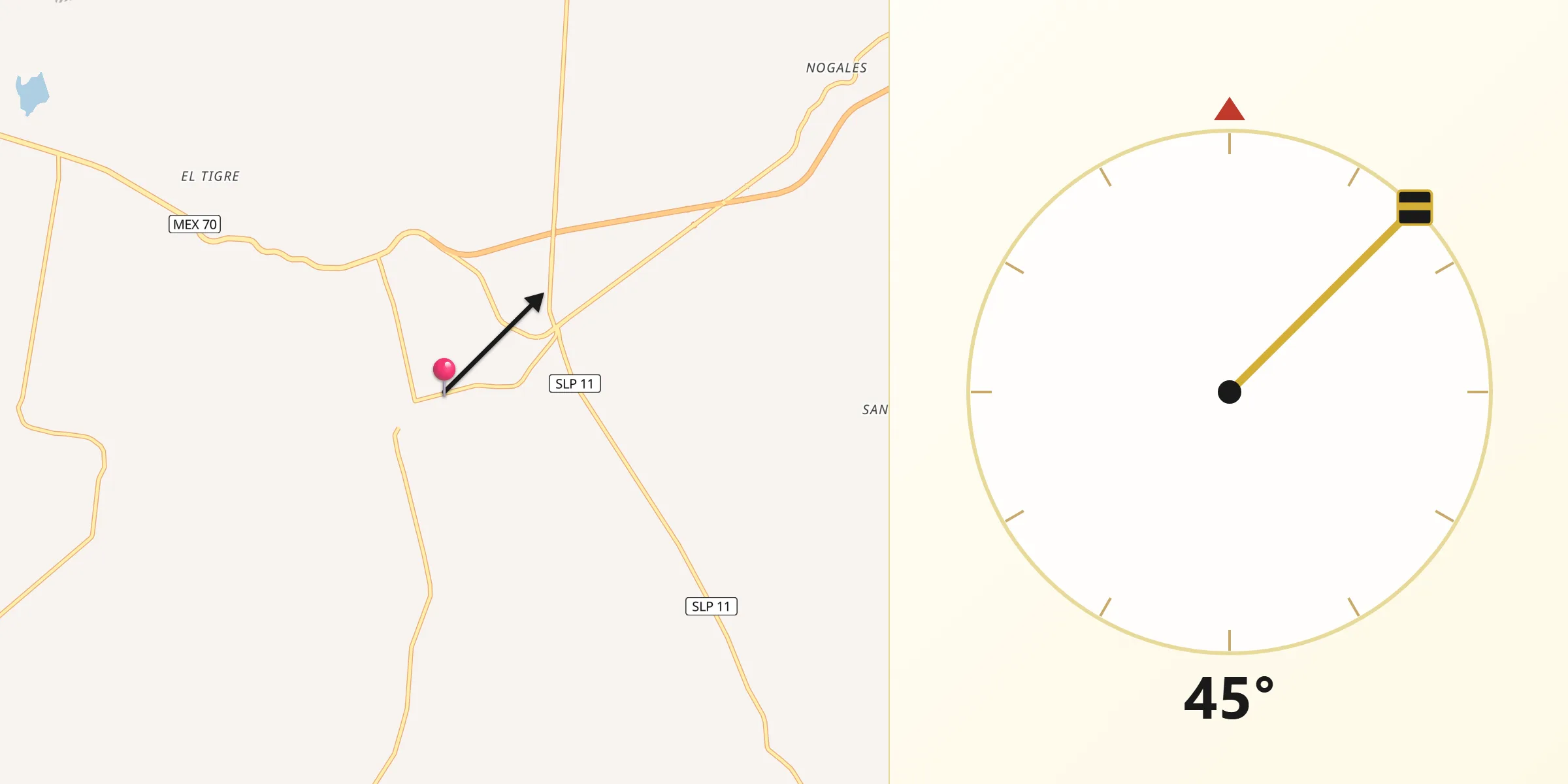 Dirección de la Qibla desde Rayón
