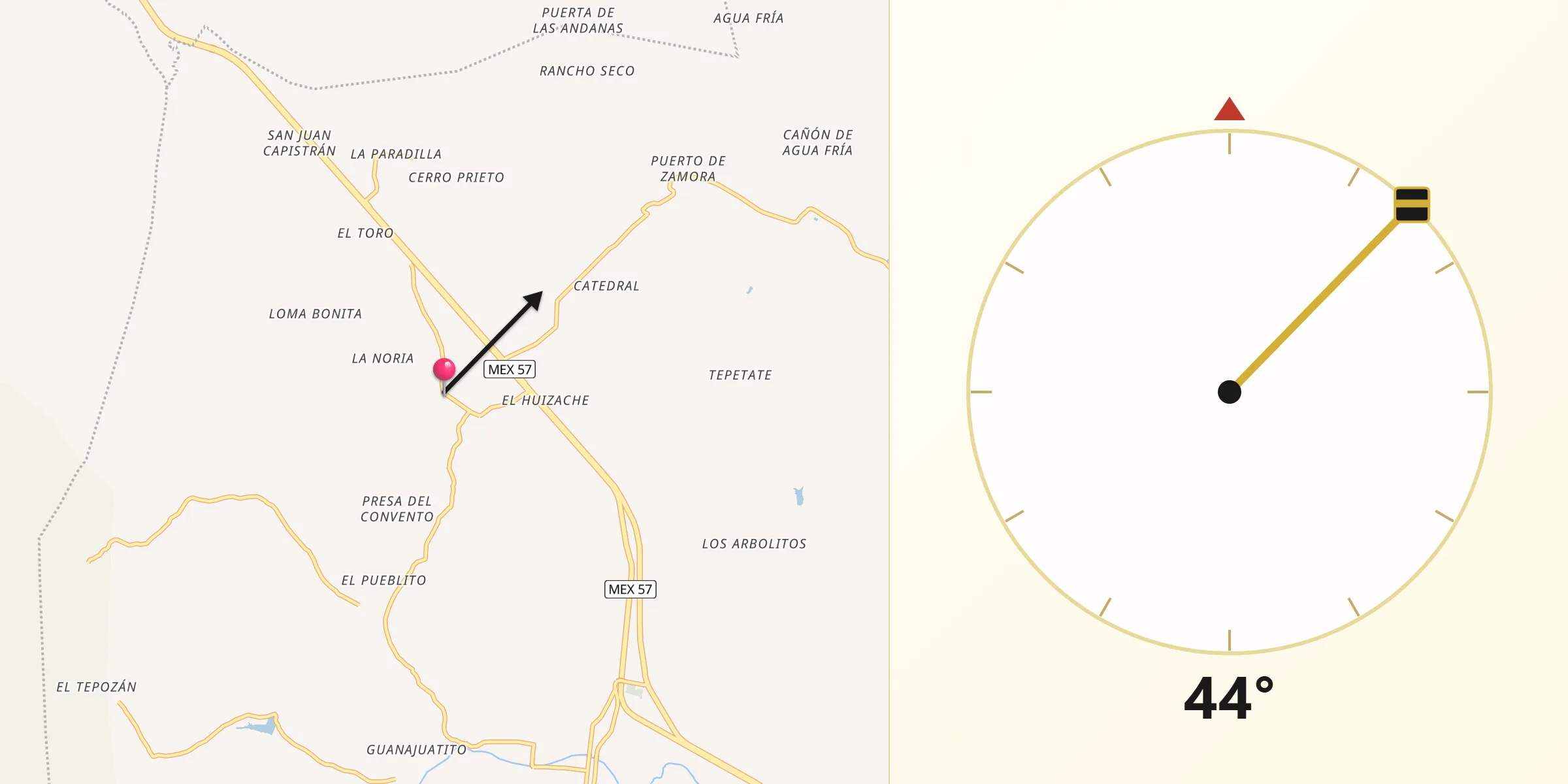 Dirección de la Qibla desde Ojo Caliente