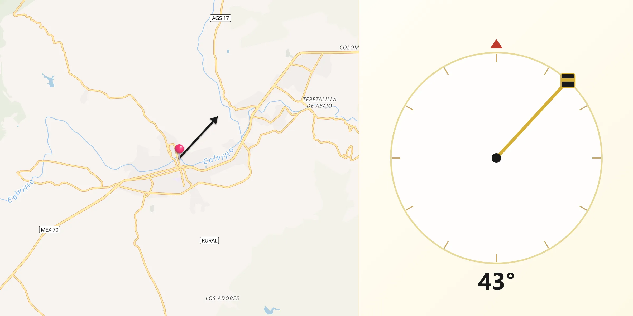 Dirección de la Qibla desde Calvillo