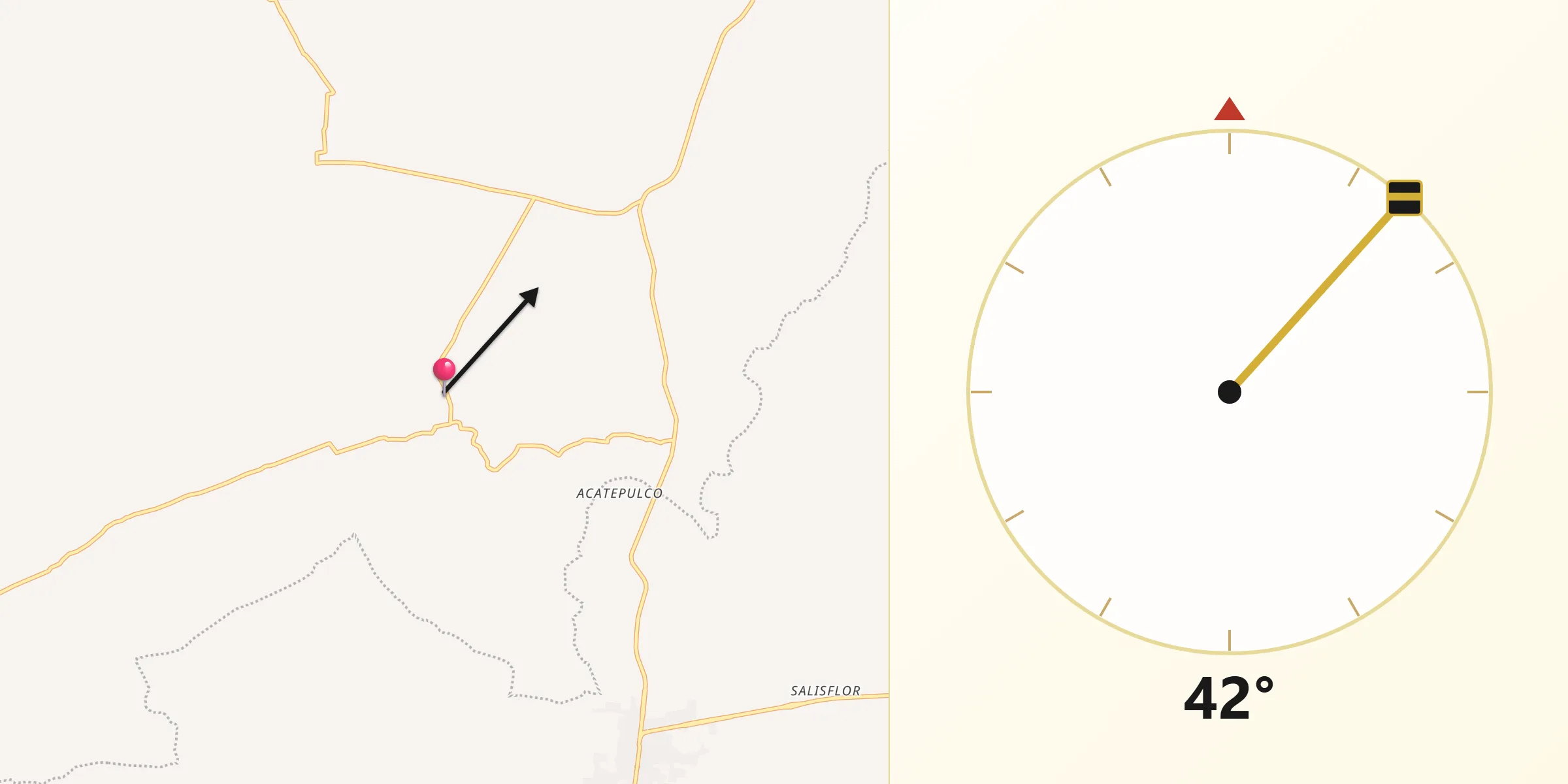 Dirección de la Qibla desde Agua Zarca