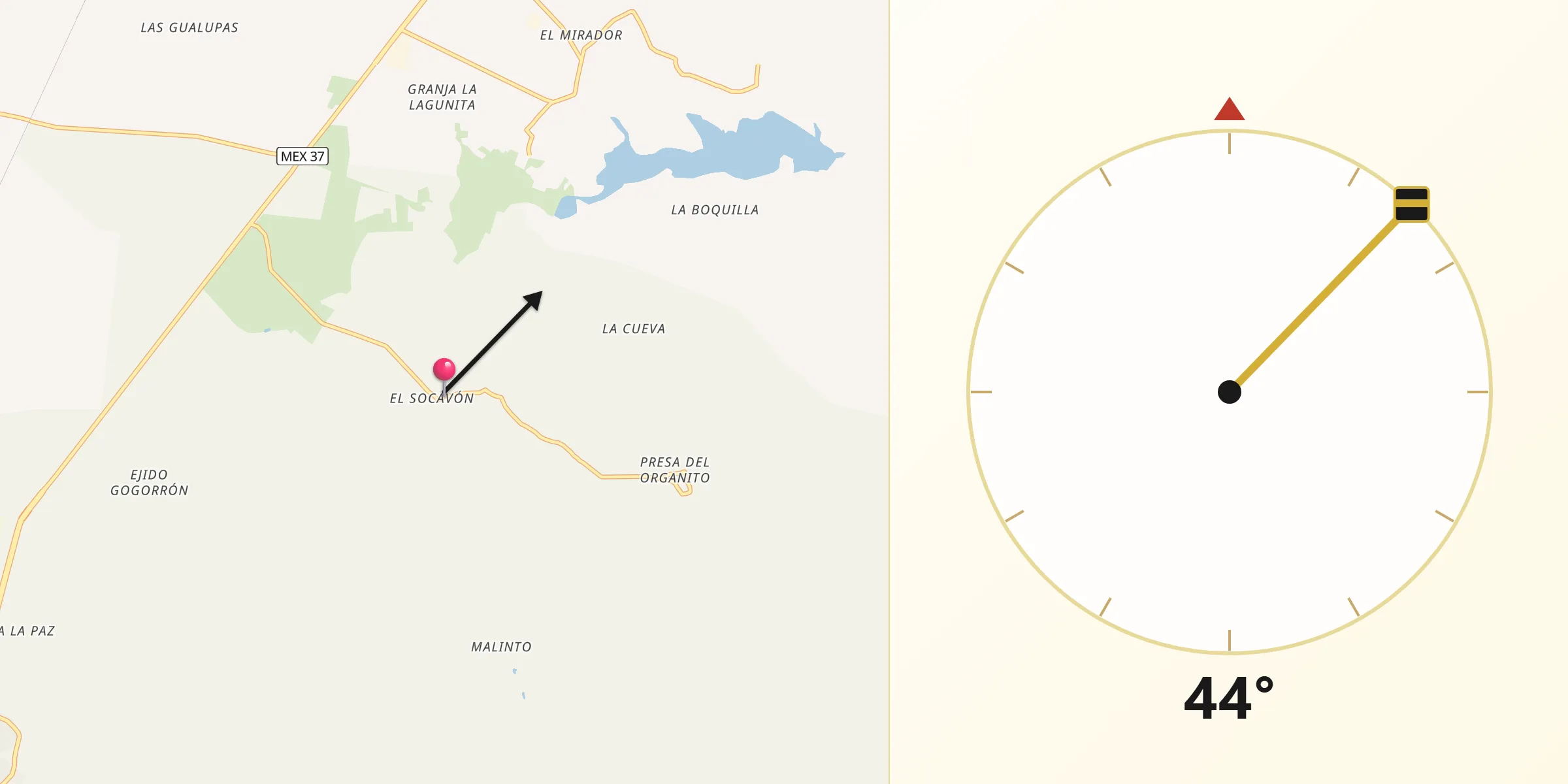 Dirección de la Qibla desde Socavón (El Carmen)