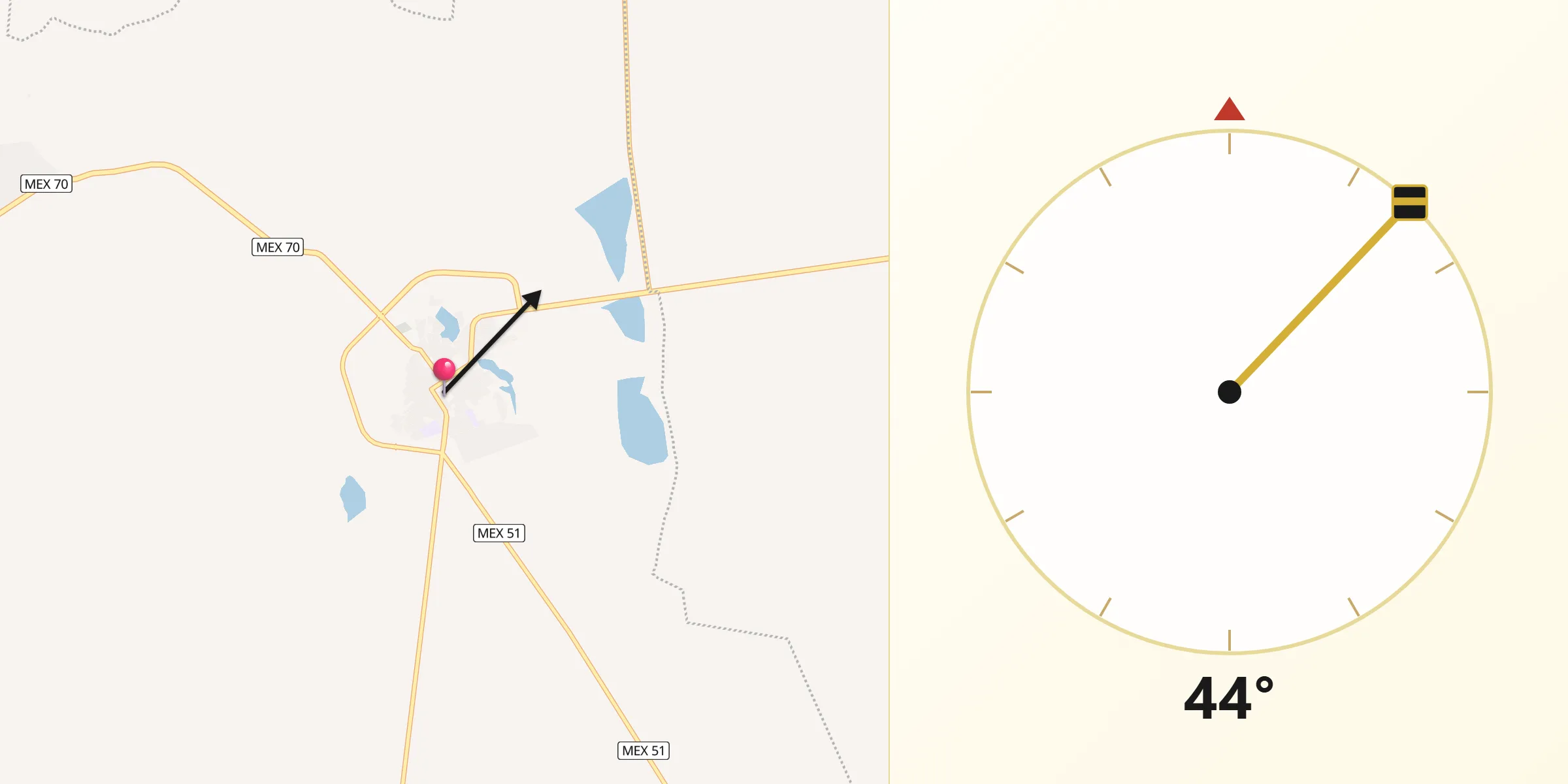 Dirección de la Qibla desde Ojuelos de Jalisco