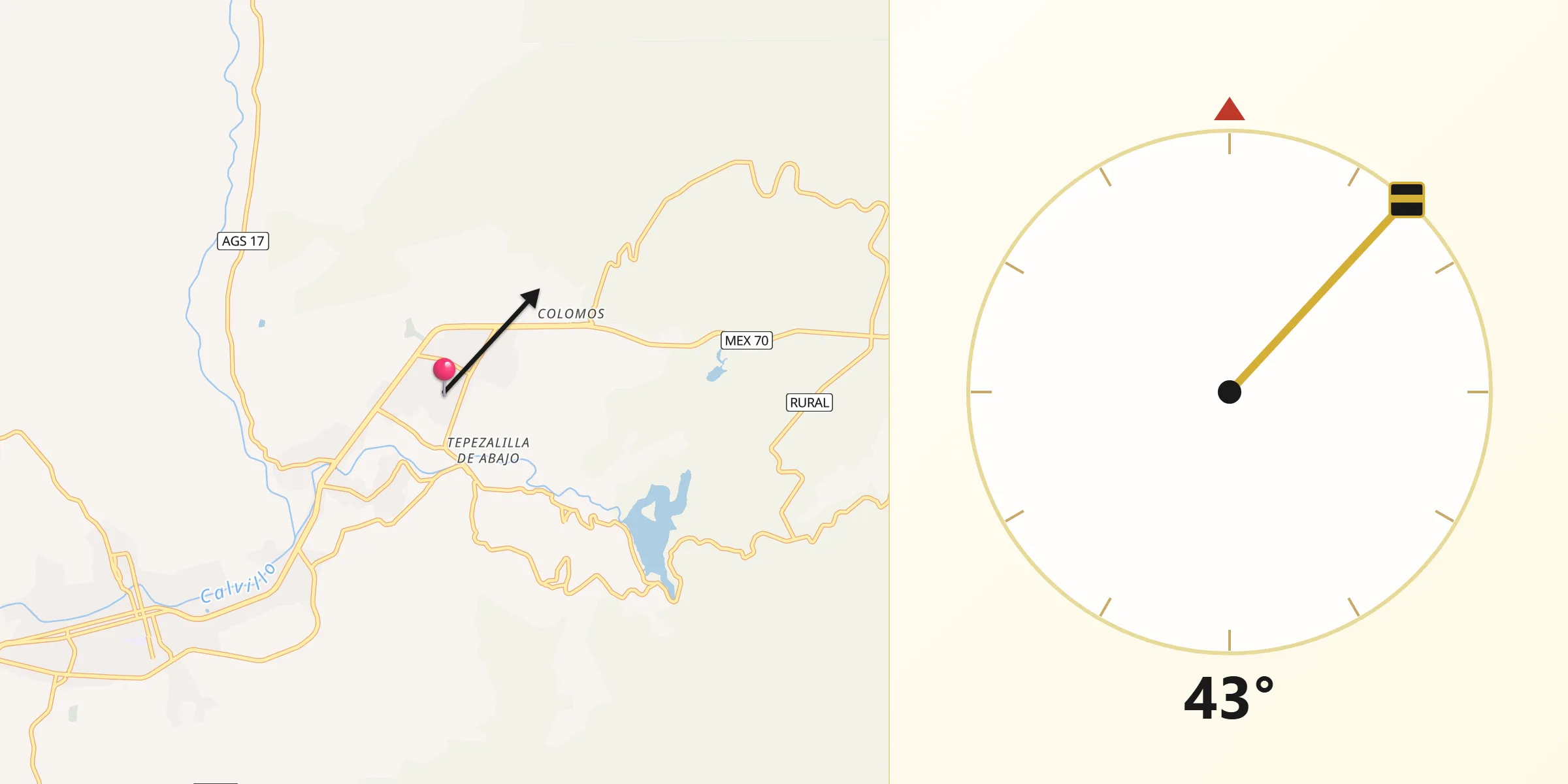 Dirección de la Qibla desde Ojocaliente