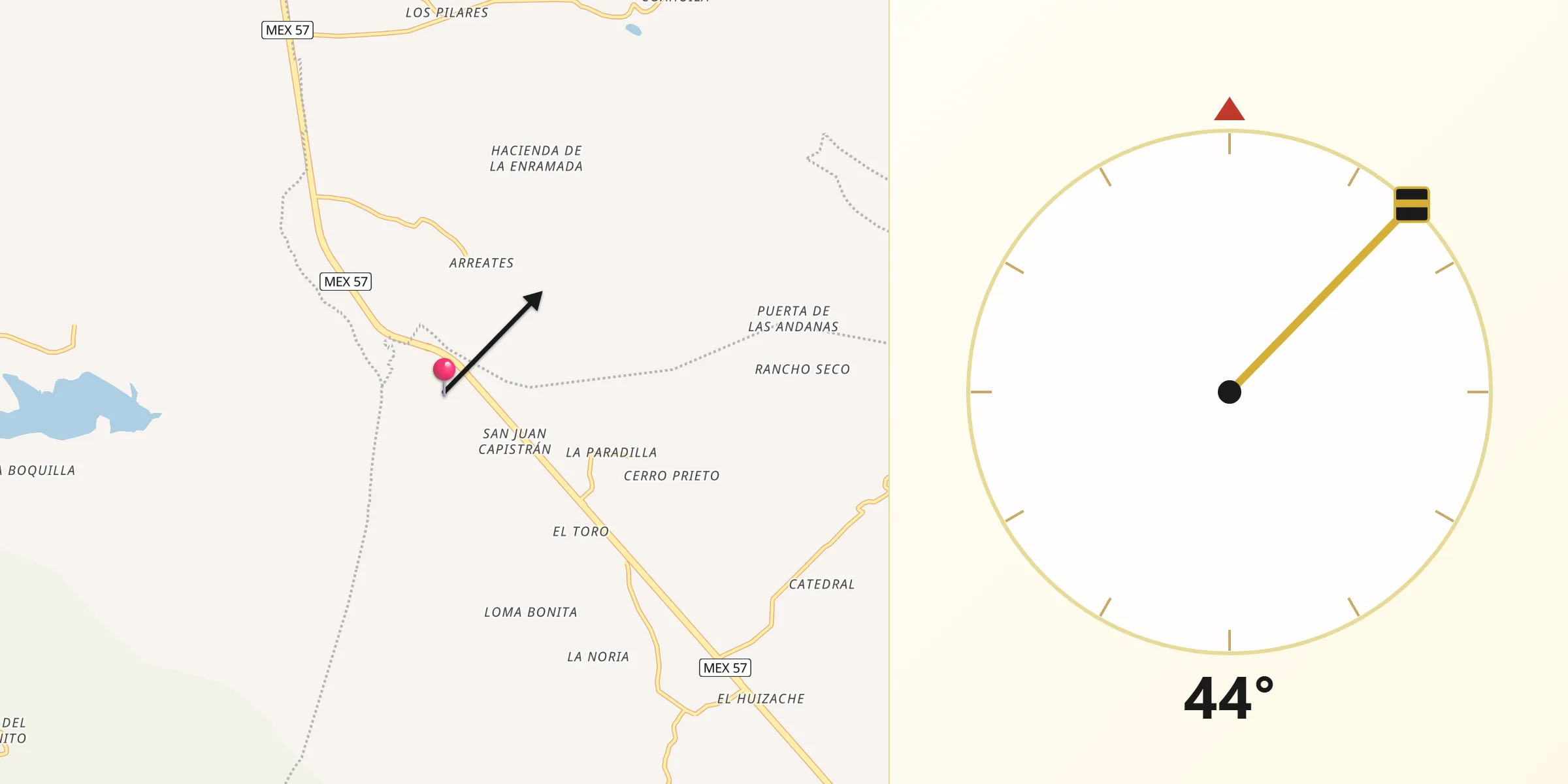 Dirección de la Qibla desde Enramadas