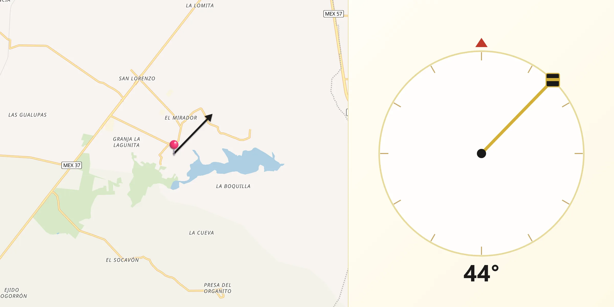Dirección de la Qibla desde Pardo