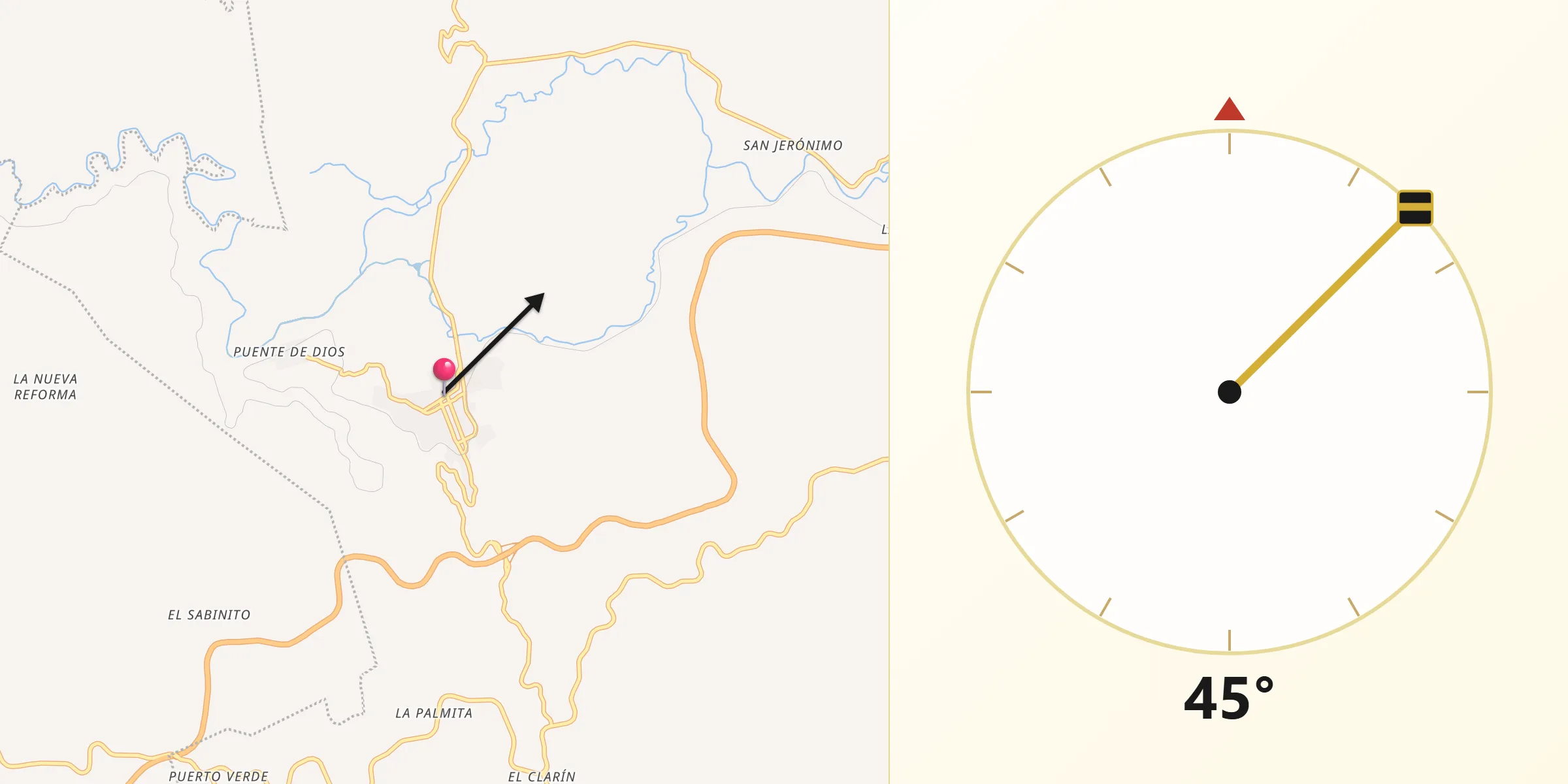 Dirección de la Qibla desde Tamasopo
