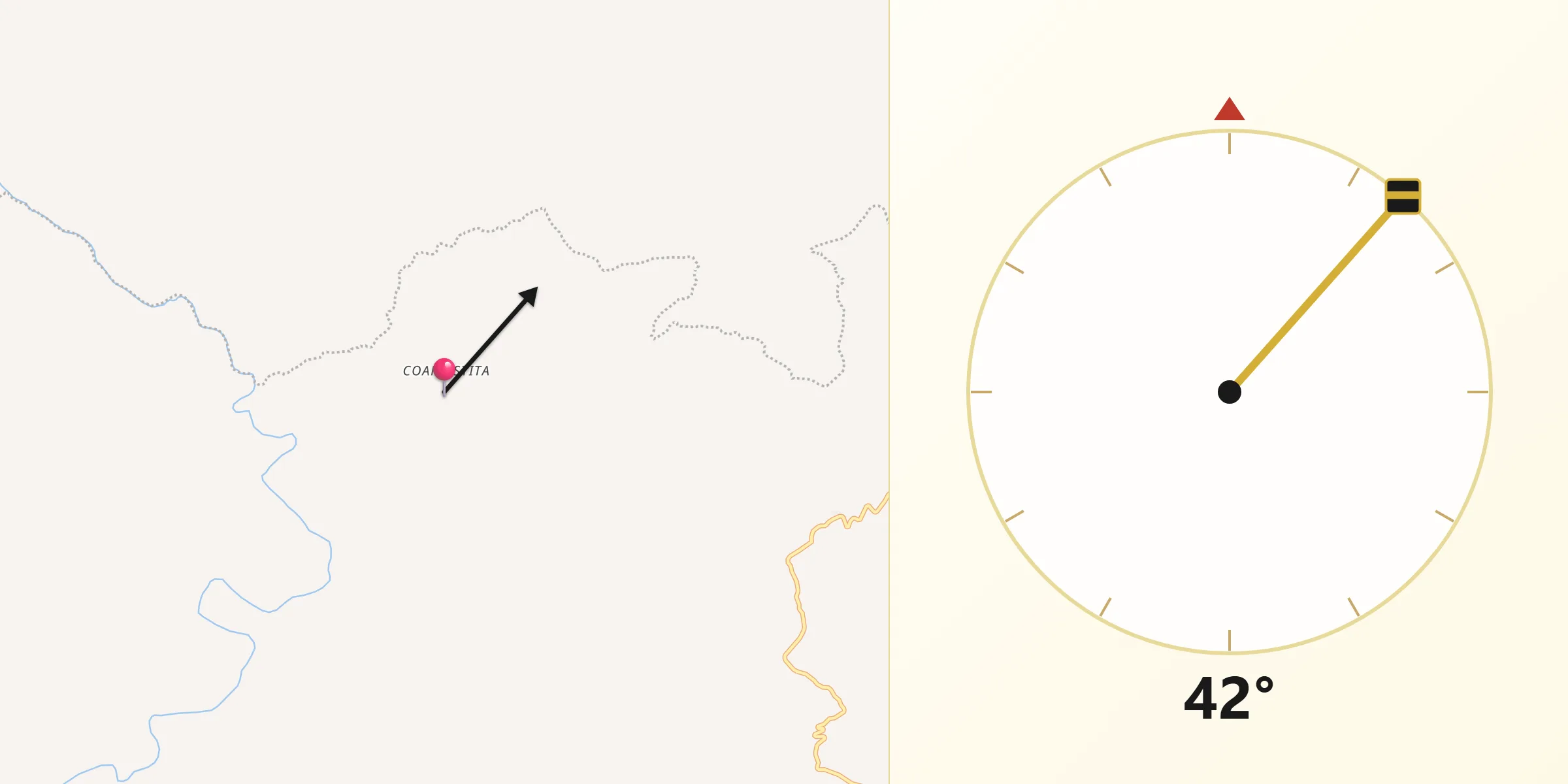 Dirección de la Qibla desde Coamostita