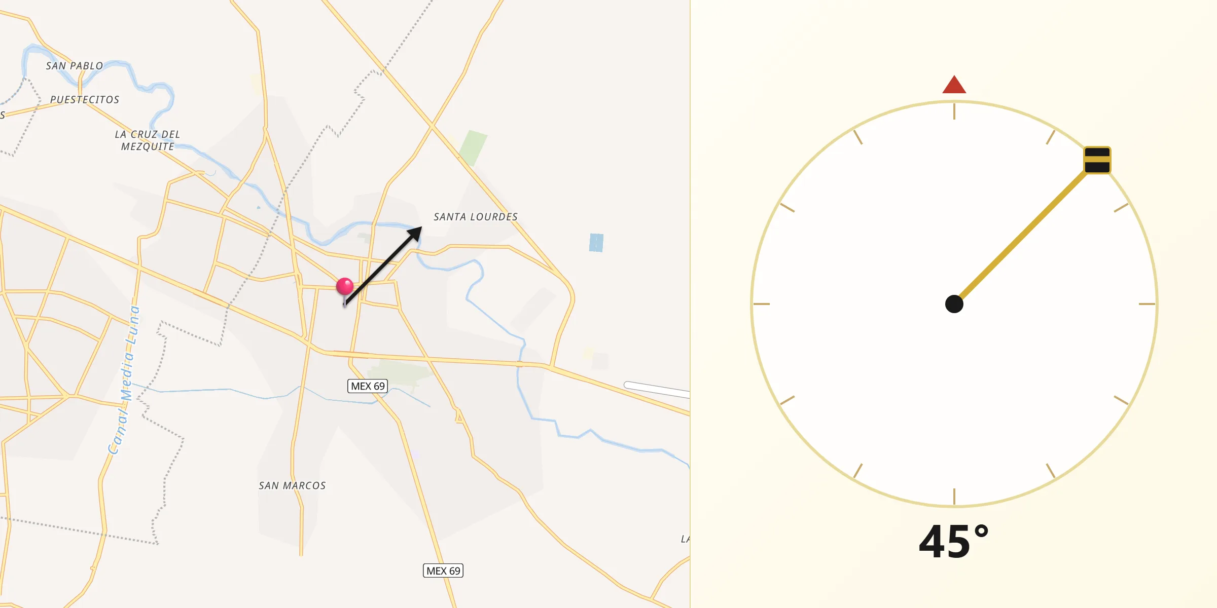 Dirección de la Qibla desde Ríoverde