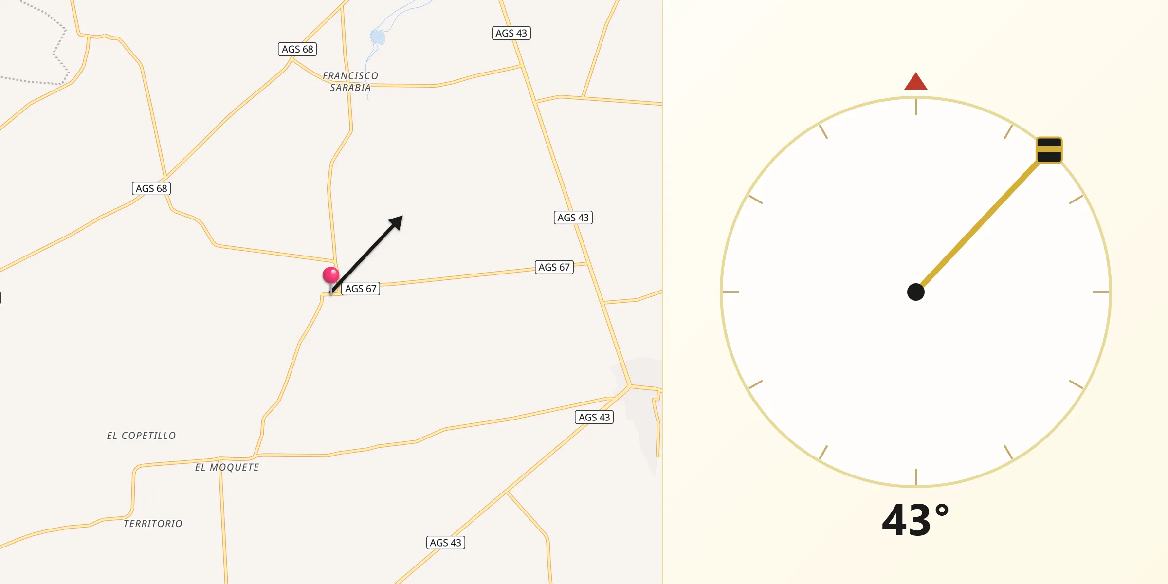 Dirección de la Qibla desde Santa Rosa (El Huizache)