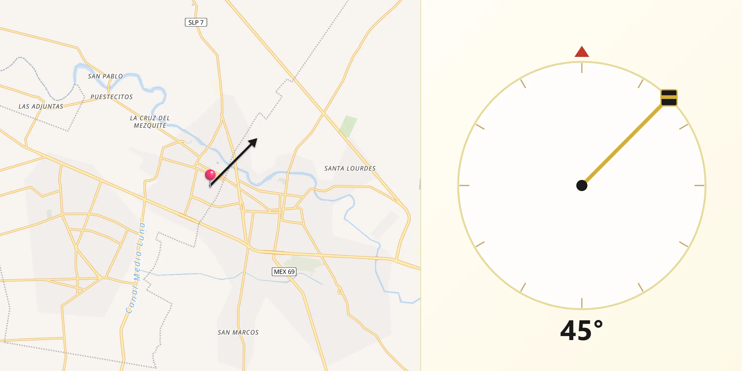 Dirección de la Qibla desde Ciudad Fernández