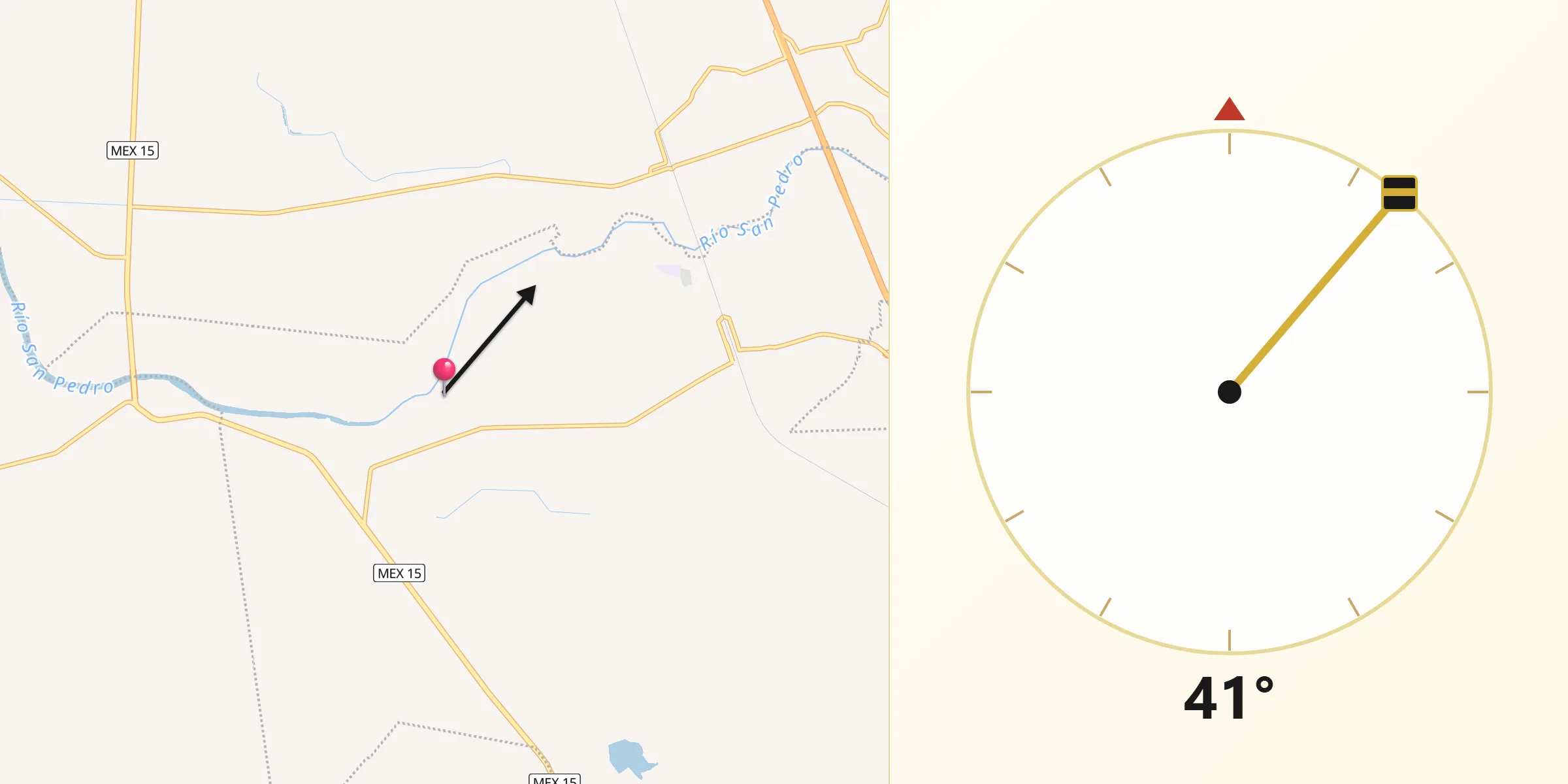 Dirección de la Qibla desde El Vado de San Pedro