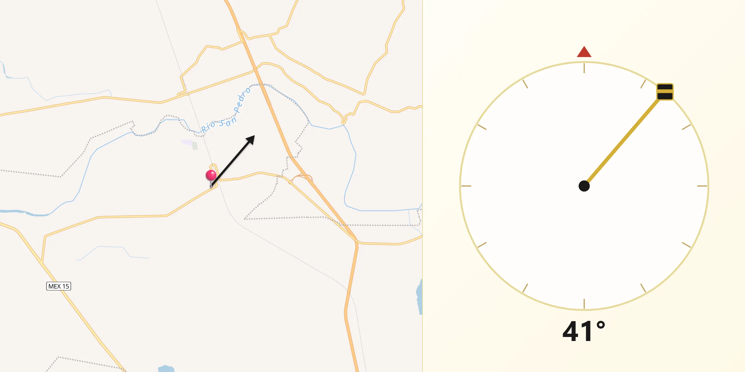 Dirección de la Qibla desde Ruíz