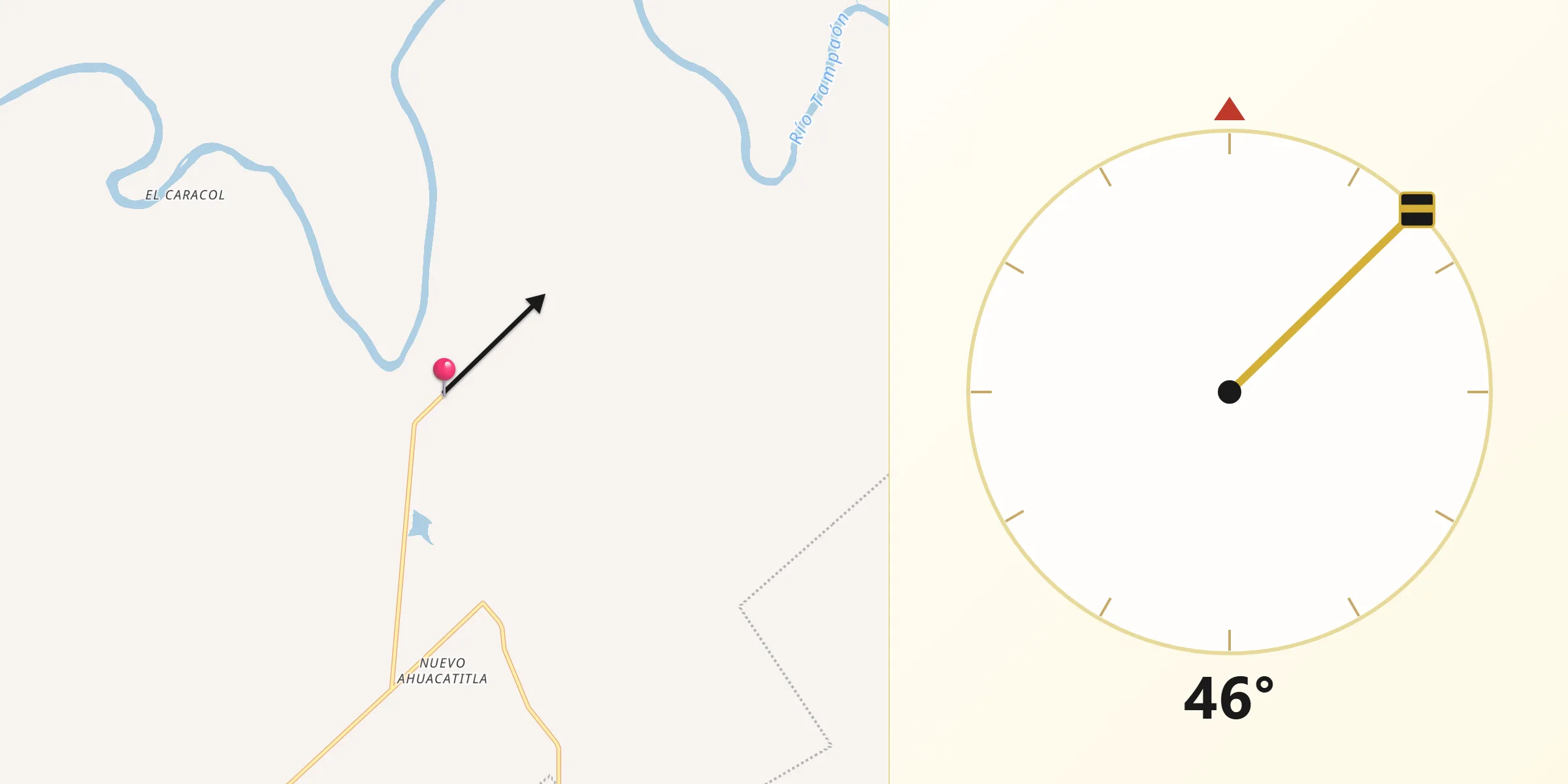 Dirección de la Qibla desde Ejido los Huastecos