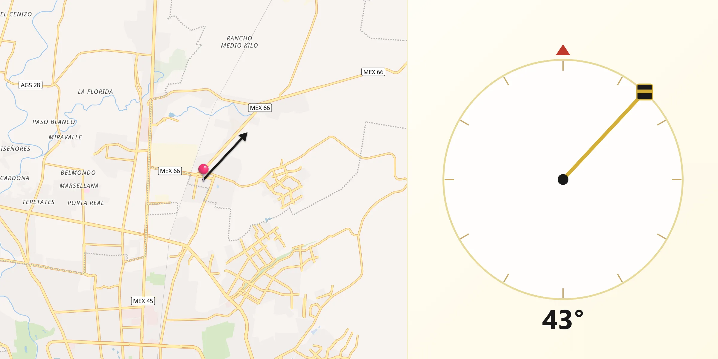 Dirección de la Qibla desde Ex-Viñedos Guadalupe