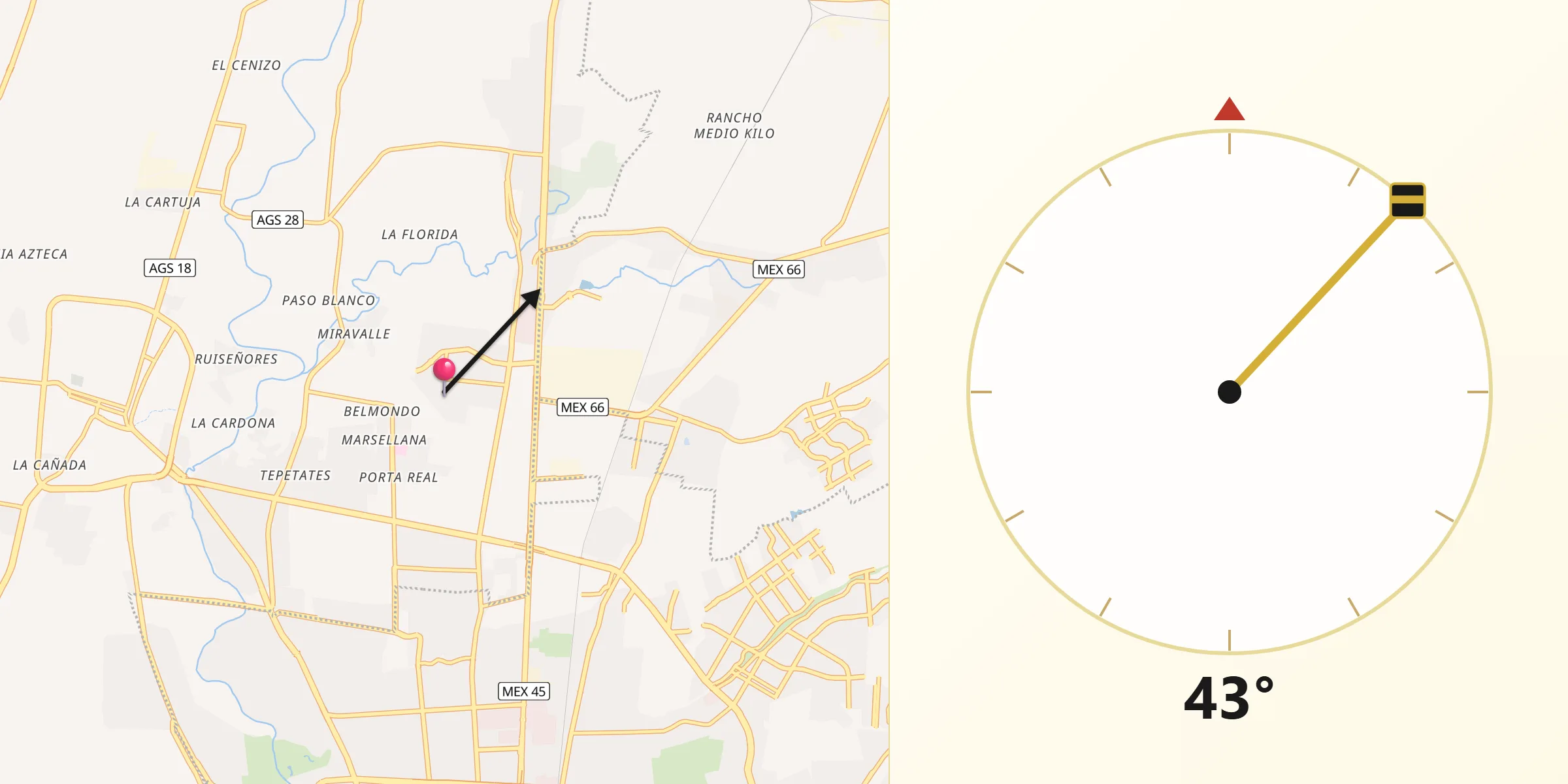 Dirección de la Qibla desde Arboledas Paso Blanco [Fraccionamiento]