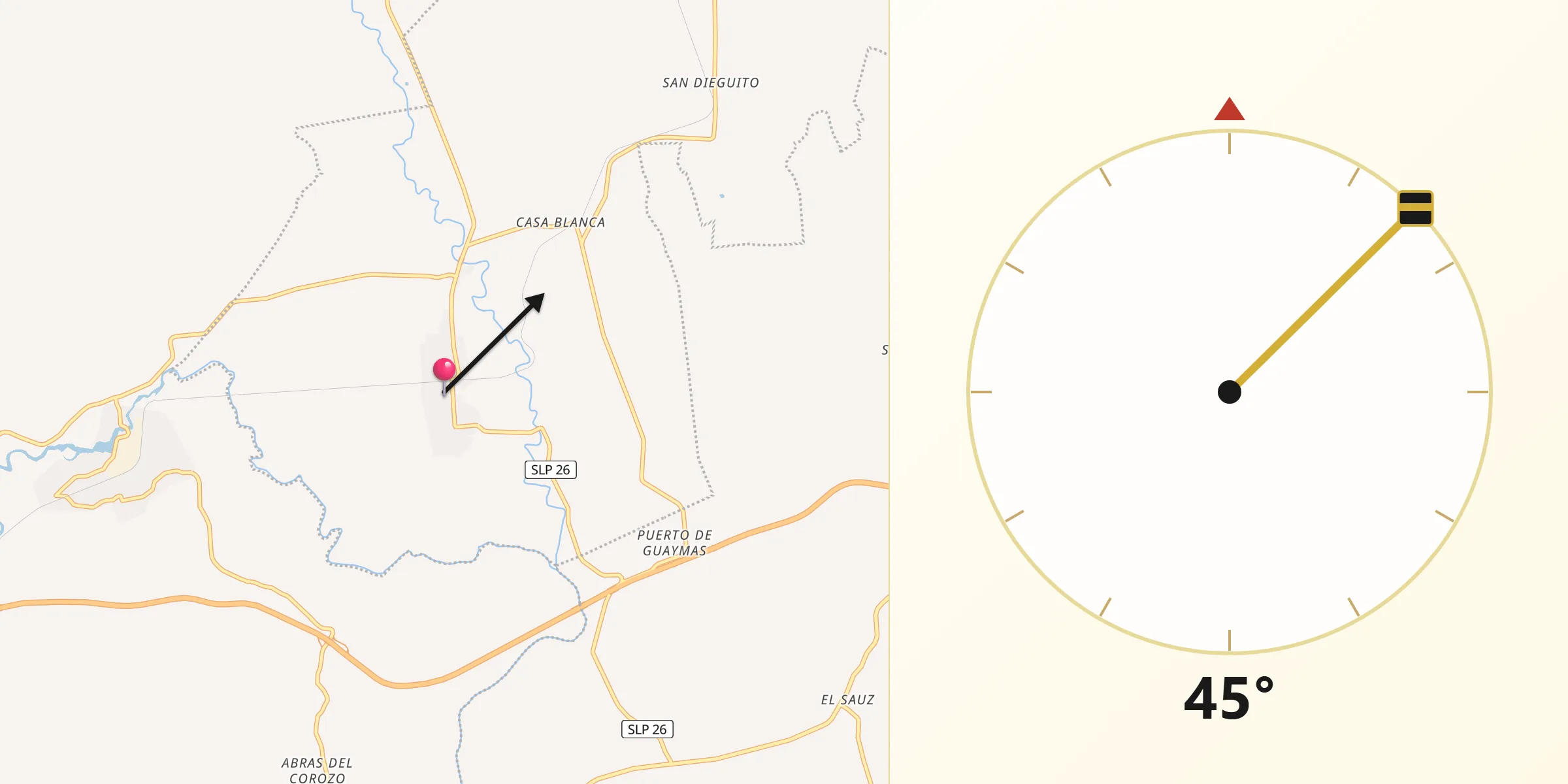 Dirección de la Qibla desde Rascón