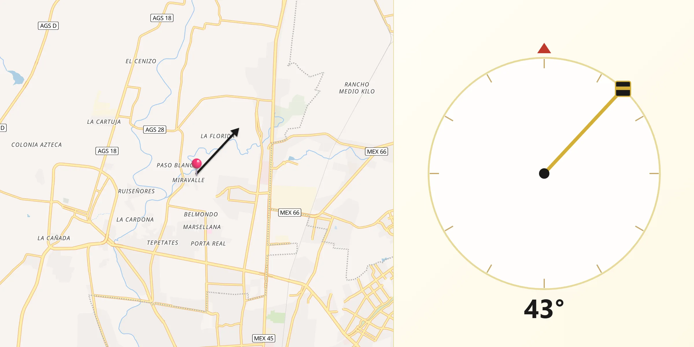 Dirección de la Qibla desde Miravalle
