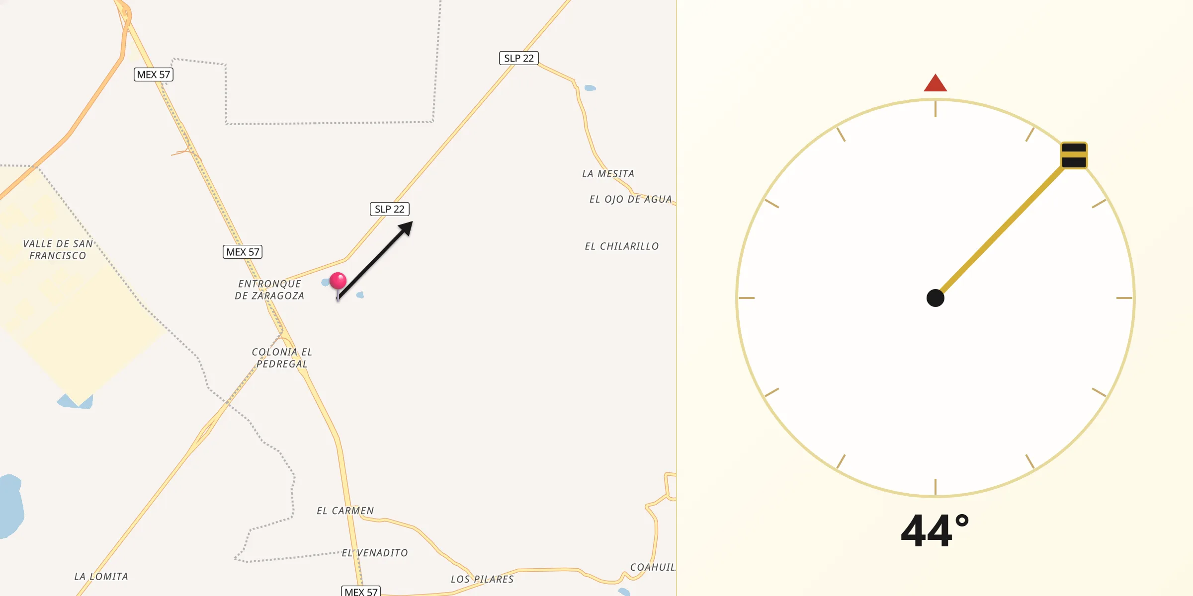 Dirección de la Qibla desde Cerro Gordo