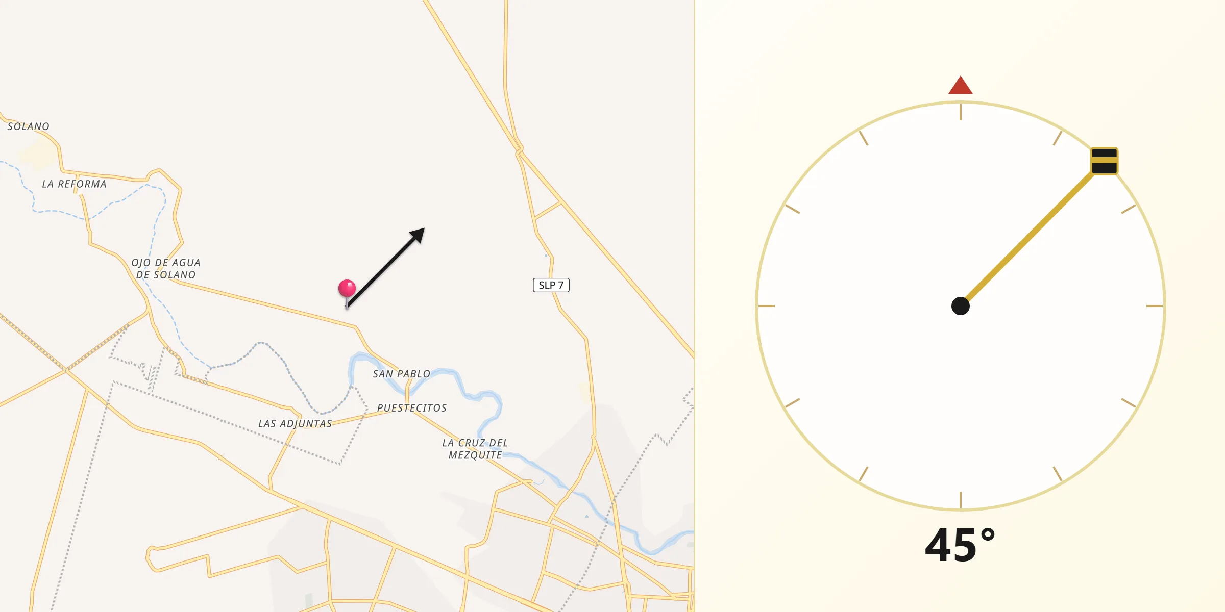 Dirección de la Qibla desde Colonia Veinte de Noviembre